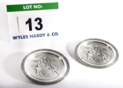 Two Cast Pewter approx. 240mm diameter Commemorative Plates with Laurel Leaf Relief Borders and
