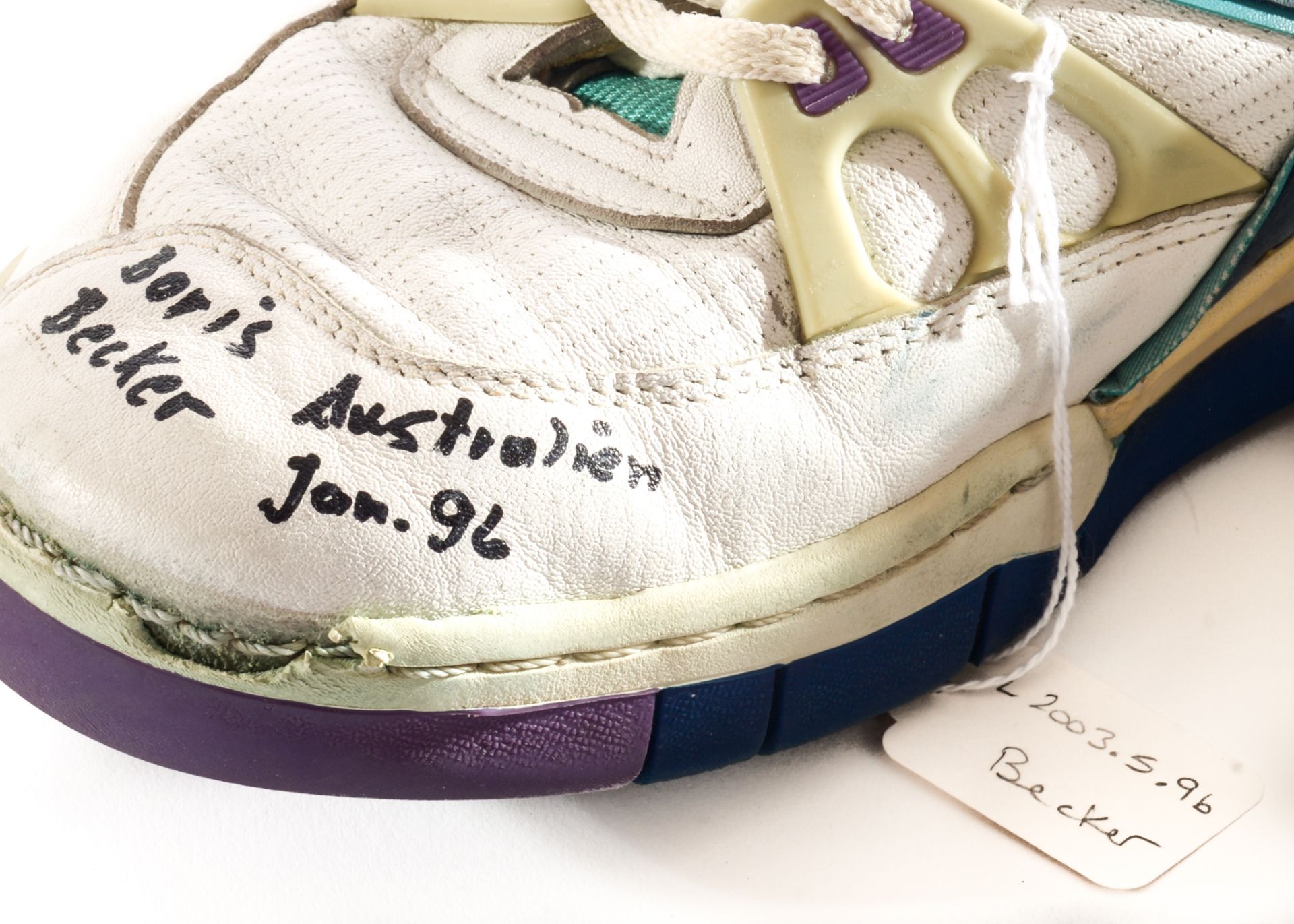A Pair of DIADORA Tennis Shoes bearing Boris Becker's Signature, formerly exhibited at the Tennis - Image 3 of 3