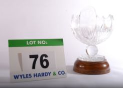 A Cut Glass Bowl on a Circular Wooden Plinth, approx. 395mm tall, engraved with the words IBM ATP