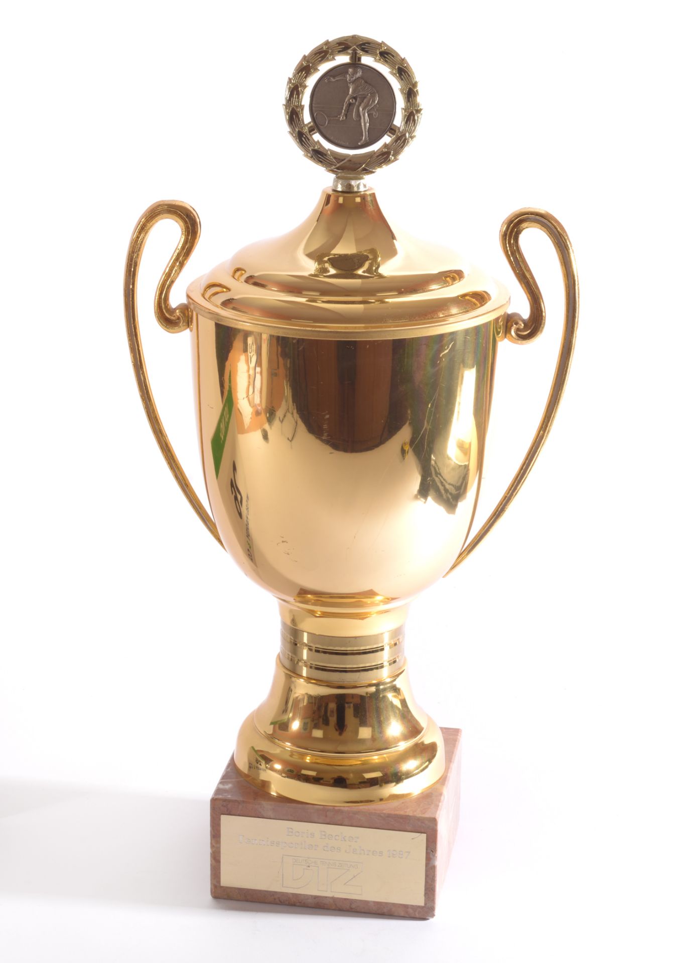 A Gold Coloured Metal Trophy in the form of a Cup with Two Handles and Cover having a Circular Metal - Image 2 of 3