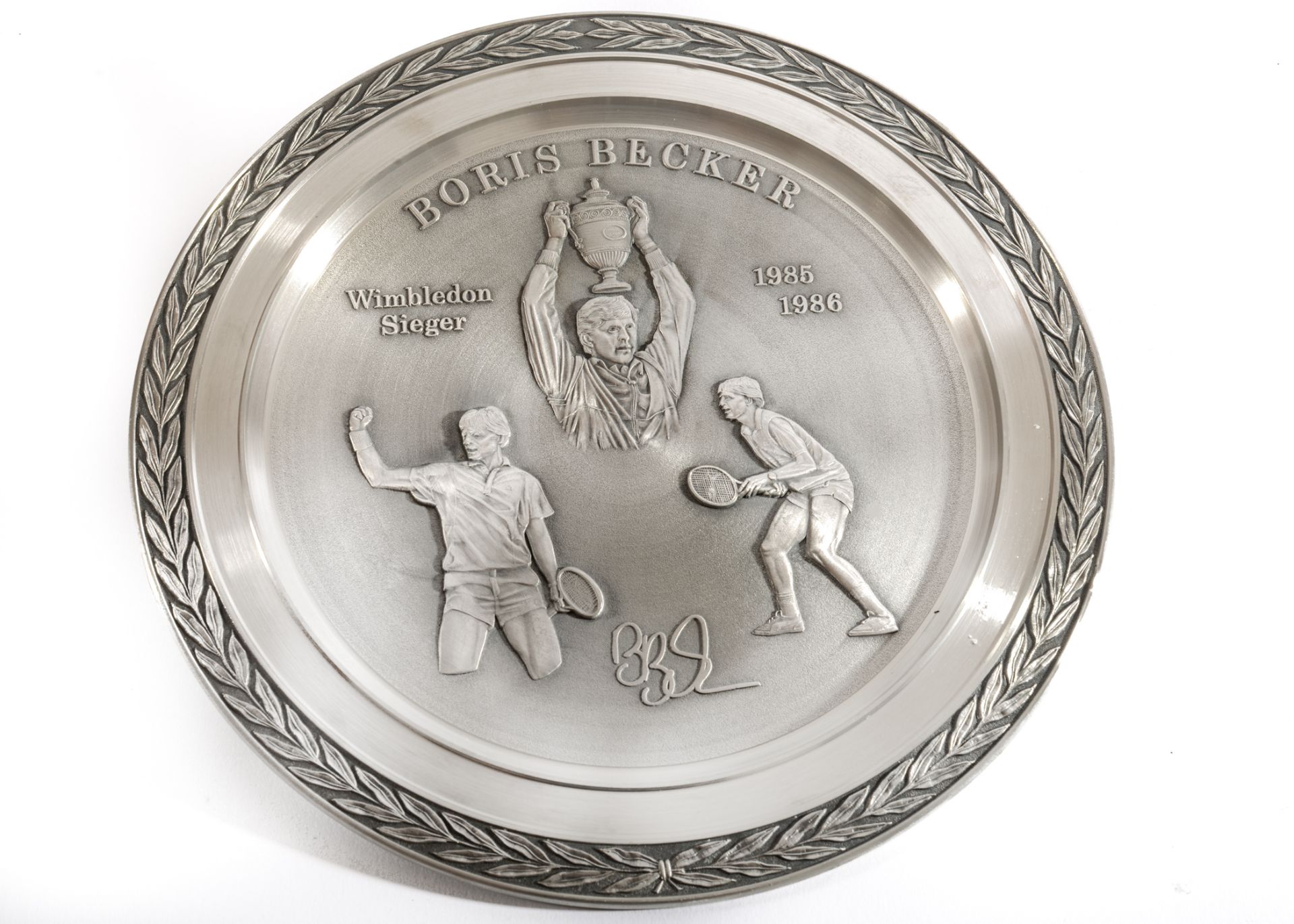Two Cast Pewter approx. 240mm diameter Commemorative Plates with Laurel Leaf Relief Borders and - Image 2 of 2