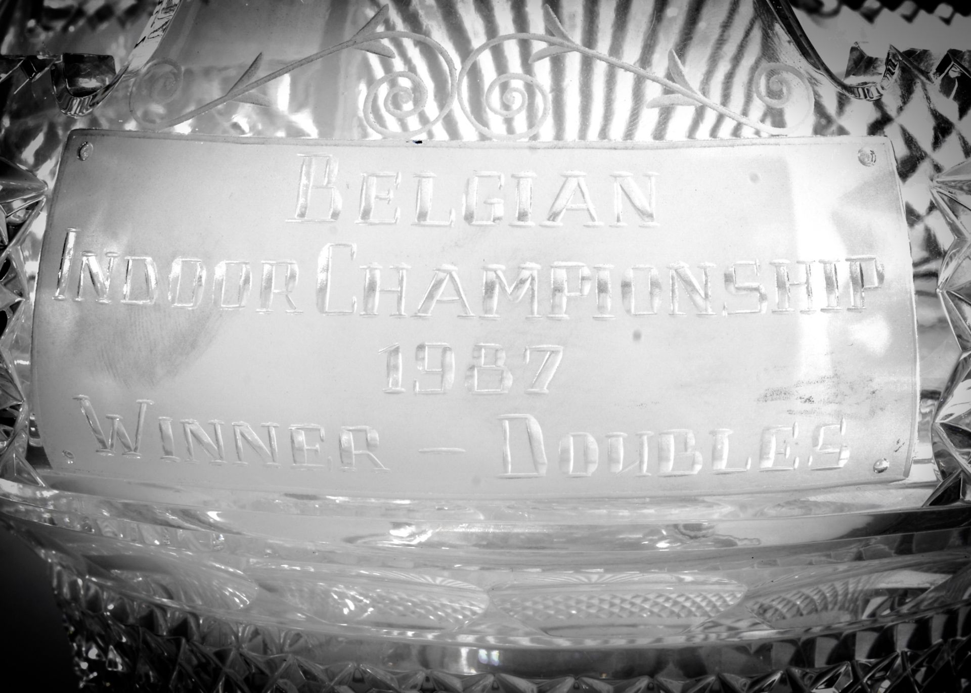 A Cut Glass Trophy of Bulbous Form with Castellated Rim on Stepped Stem and Plain Base, engraved - Image 2 of 3