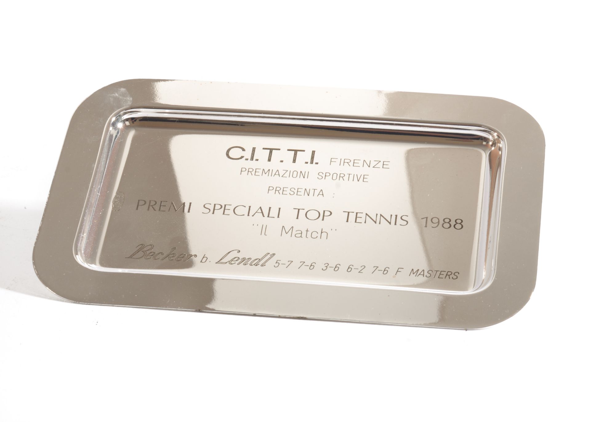 A Silver Plated Tray 186mm x 105mm engraved with the words C.I.T.T.I. Firenze Premiazioni Sportive