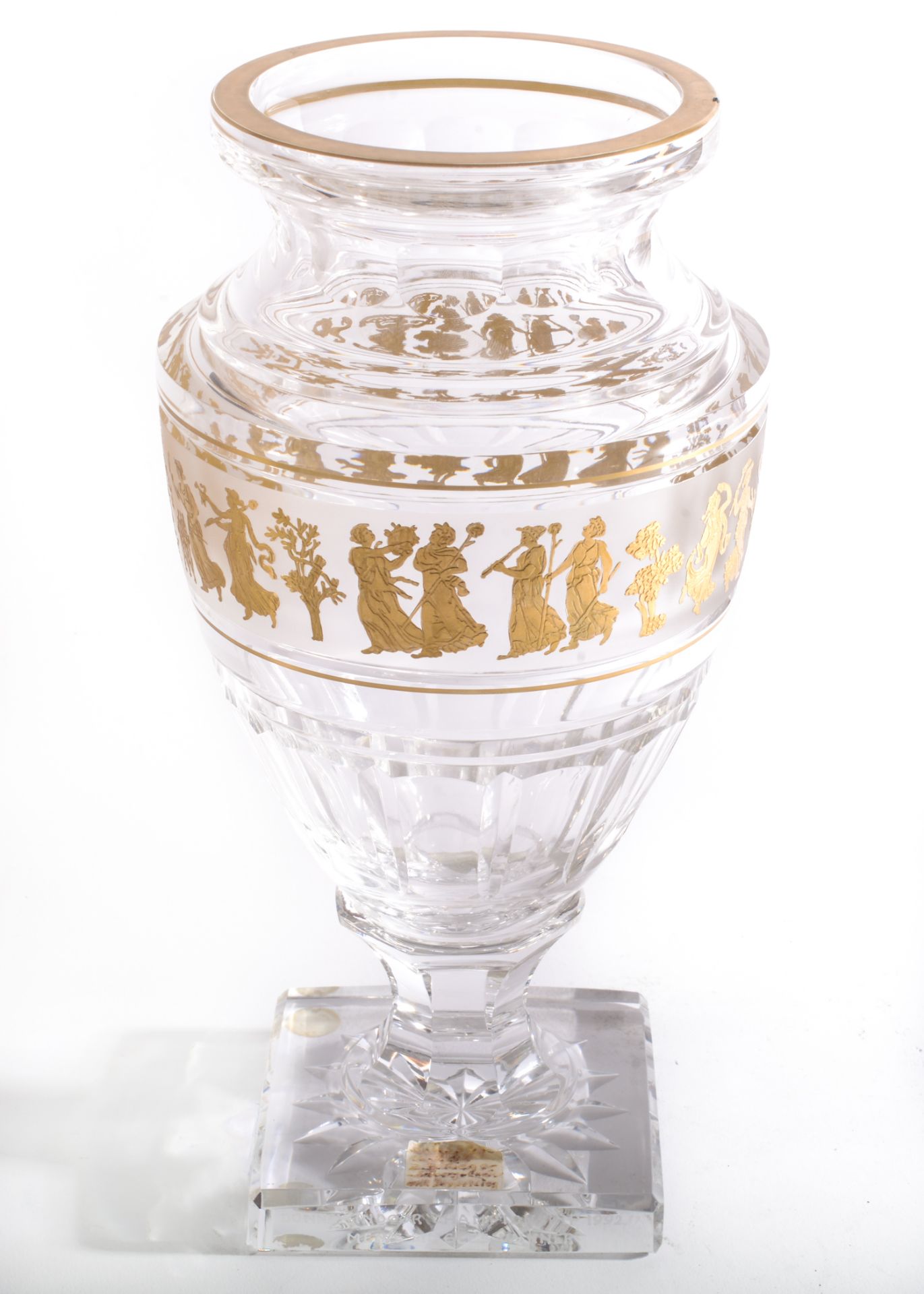 A VAL ST LAMBERT Cut Crystal Vase, 300mm tall, having a Gilt Frieze with Greek Maidens and the - Image 2 of 3