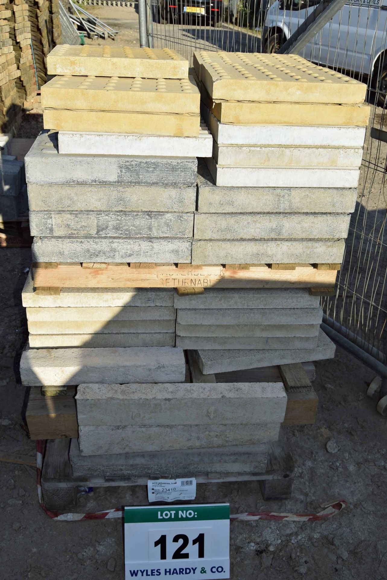 A Quantity of Various Paving Slabs comprising Four 600mm x 600mm Dimpled, Twenty 445mm x 445mm Stone