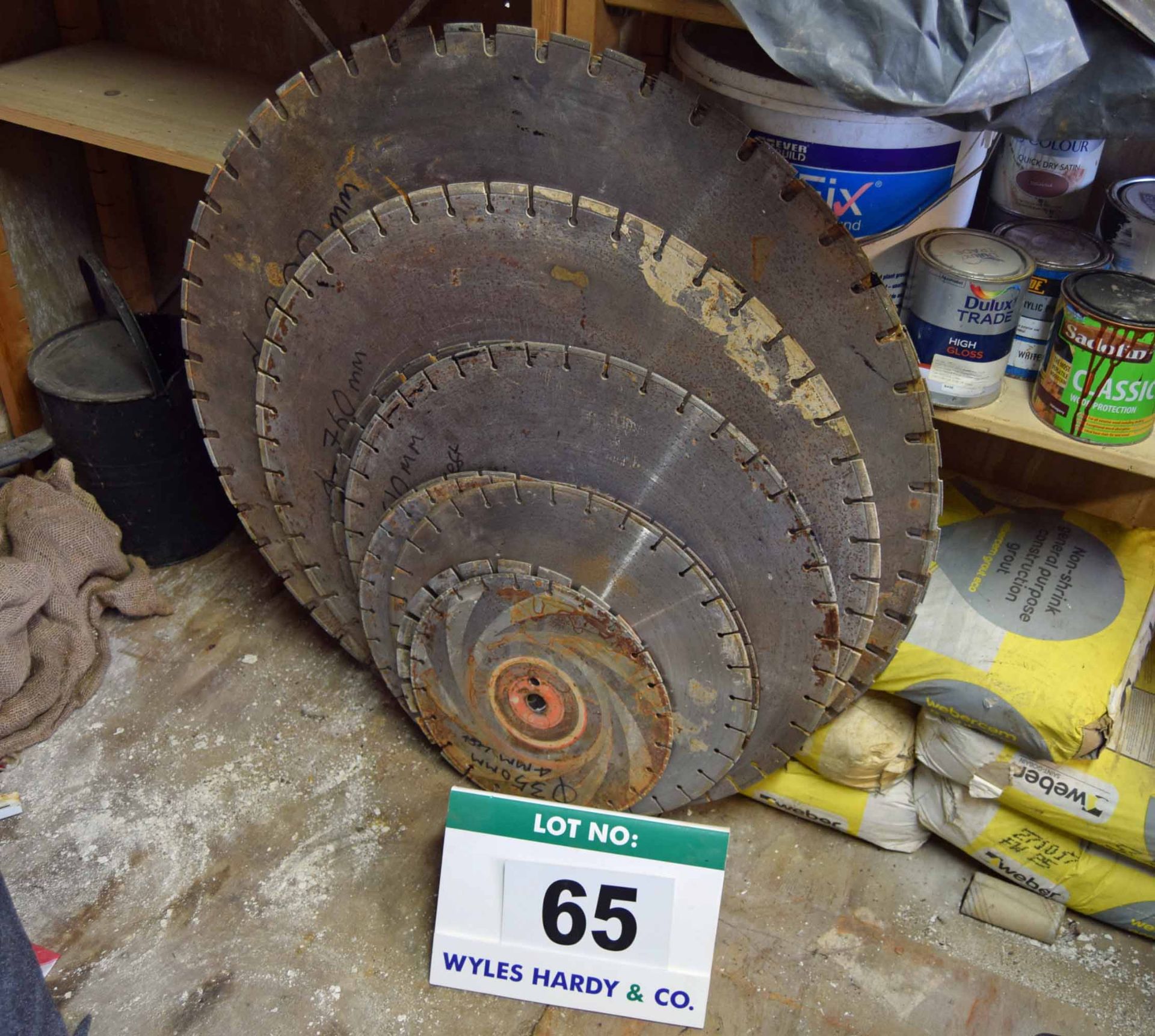 Twelve Diamond Tipped Circular Road Saw Blades including Three 900mm, One 760mm, Two 610mm, Four