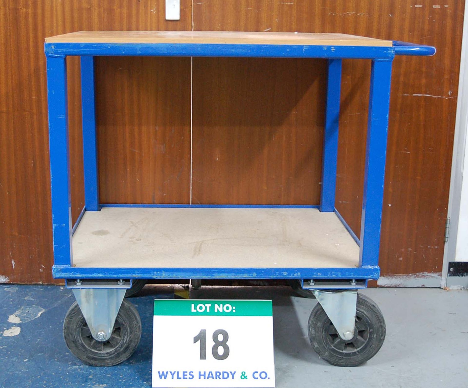 A Blue Steel Framed 2-Tier Warehouse Trolley