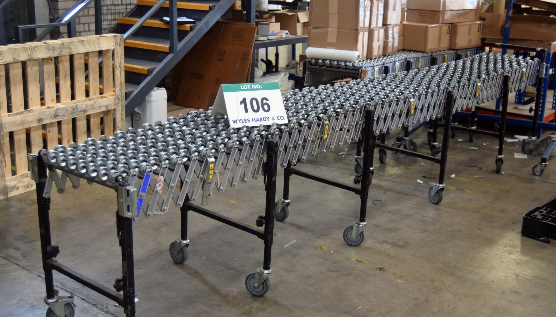 Two BEST FLEX Mobile Concertina Horizontal Roller Conveyors each with 50cm Wide Rollers x 2M Long