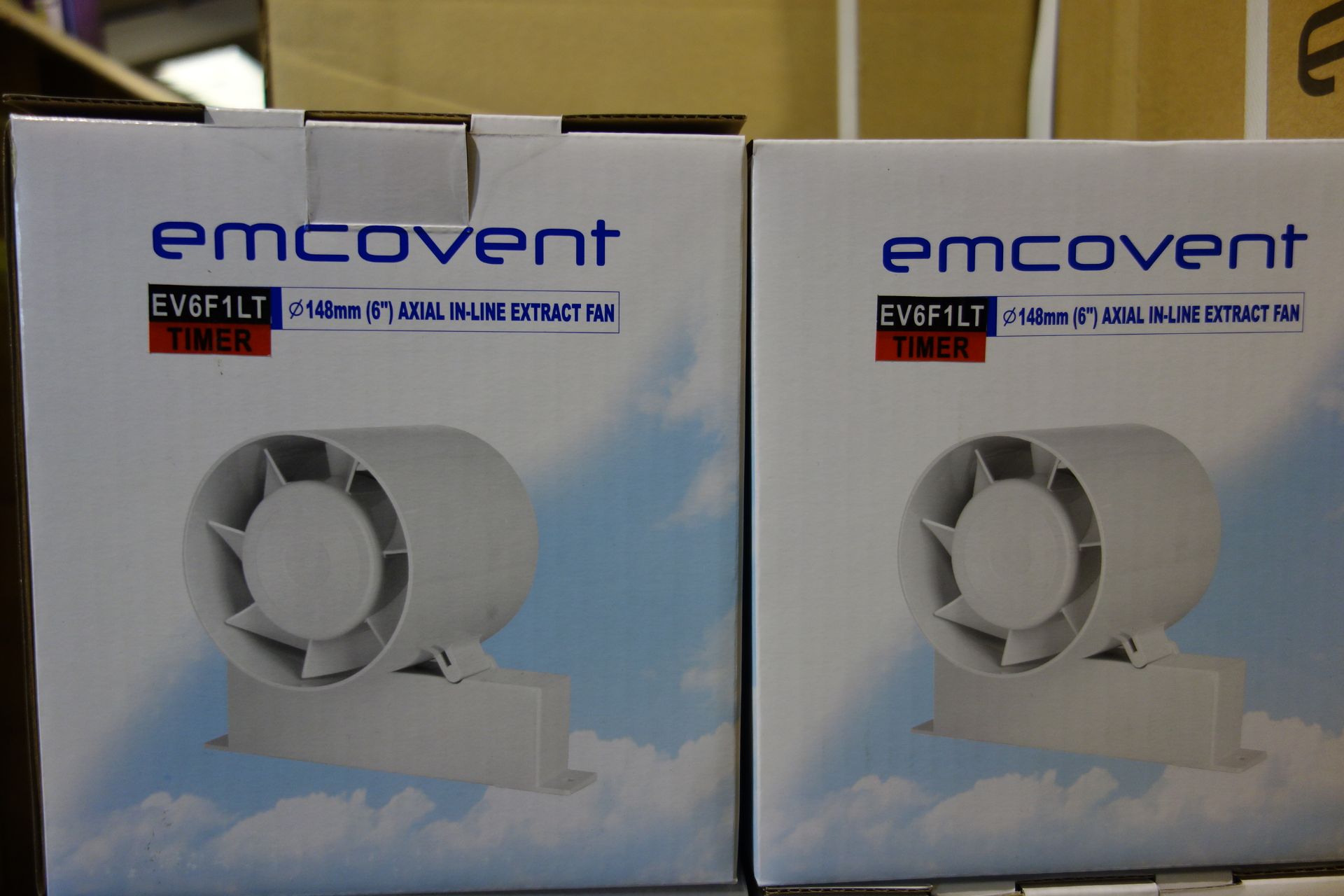 6 X Emcovent EV6F1LT Timer 6IN In-Line Fan With Feet + Timer