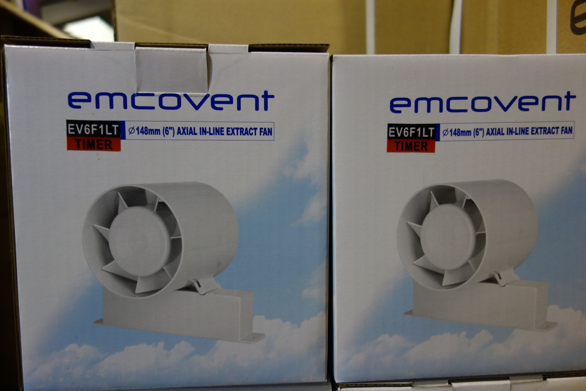 6 X Emcovent EV6F1LT Timer 6IN In-Line Fan With Feet + Timer