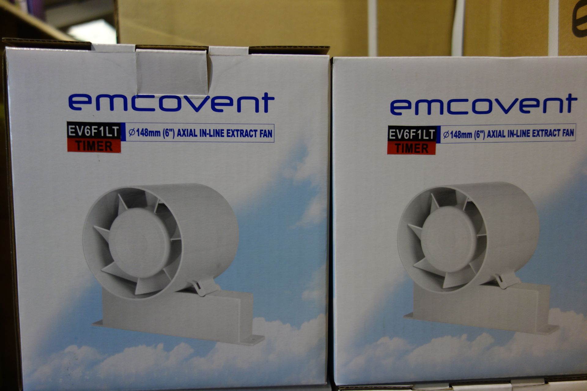 6 X Emcovent EV6F1LT Timer 6IN In-Line Fan With Feet + Timer