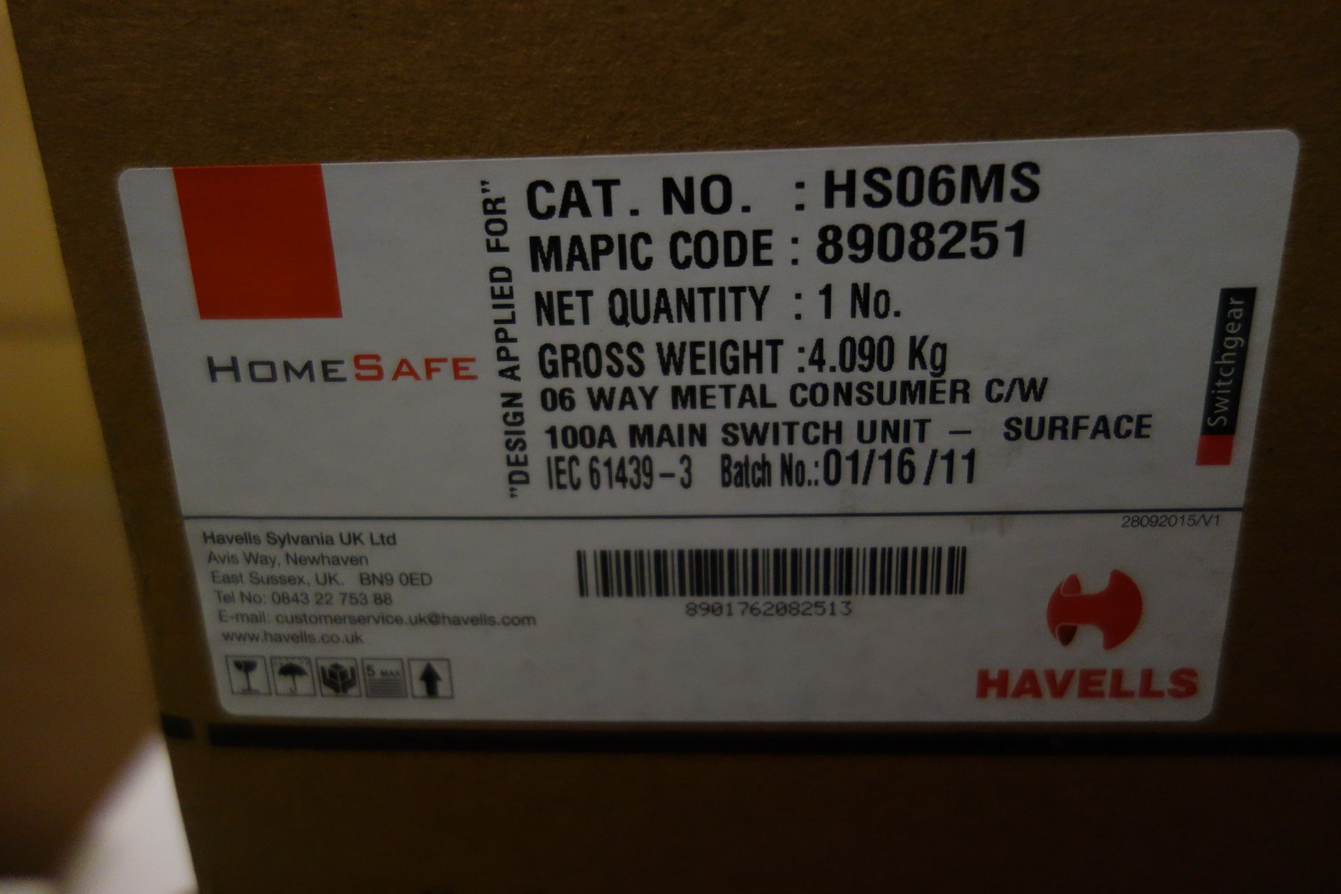 3 X Havells HS06MS 06 Way Metal Consumer C/W 100A Main Switch Unit - Image 2 of 2