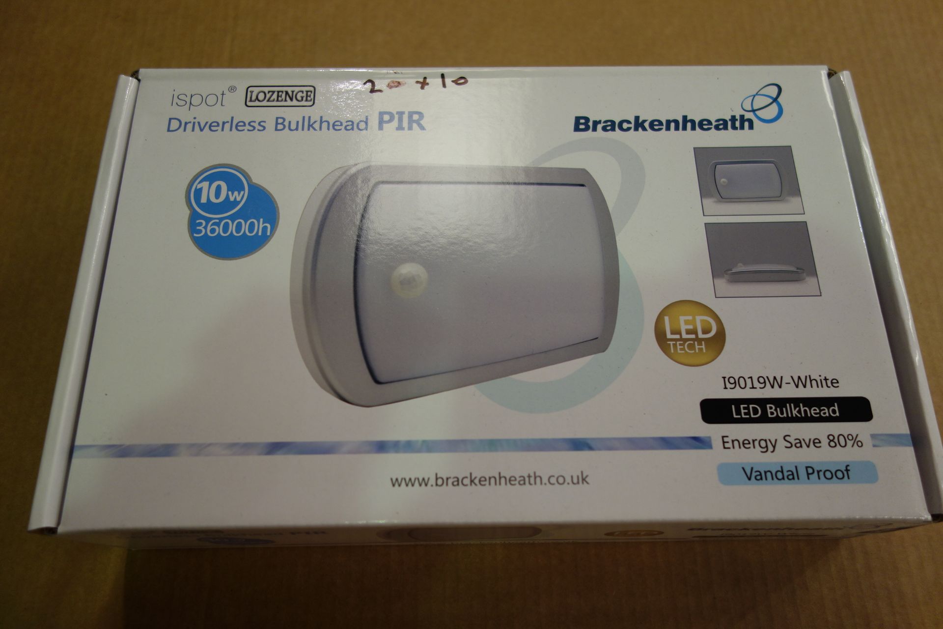10 X Brakenheath I9019W-White Driverless Bulkhead With PIR Vandal Proof 10W