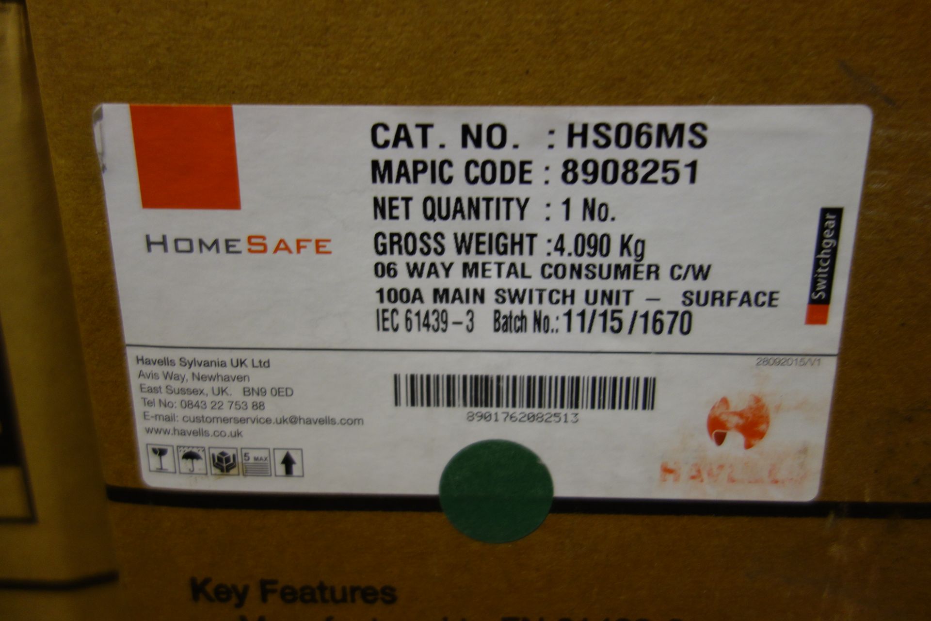 4 X Havells HS06MS 06 Way Metal Consumer C/W 100A Main Switch Unit - Image 2 of 2