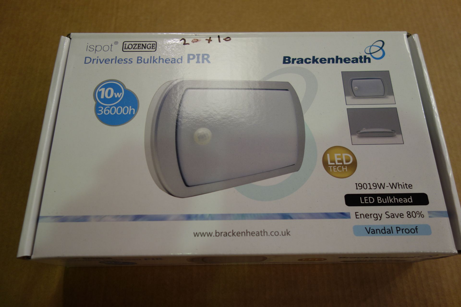 10 X Brakenheath I9019W-White Driverless Bulkhead With PIR Vandal Proof 10W