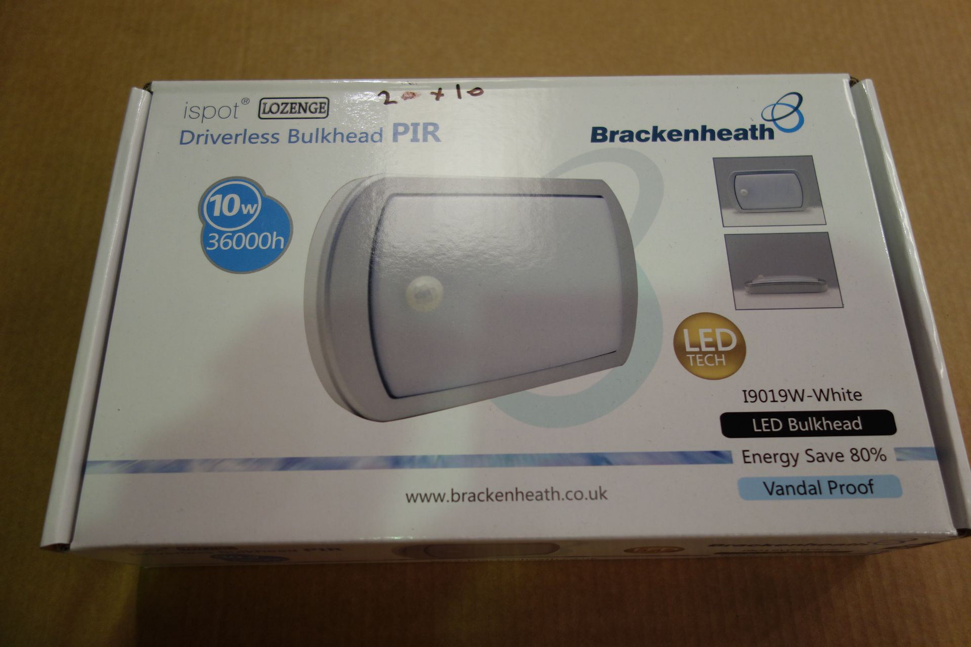 10 X Brakenheath I9019W-White Driverless Bulkhead With PIR Vandal Proof 10W