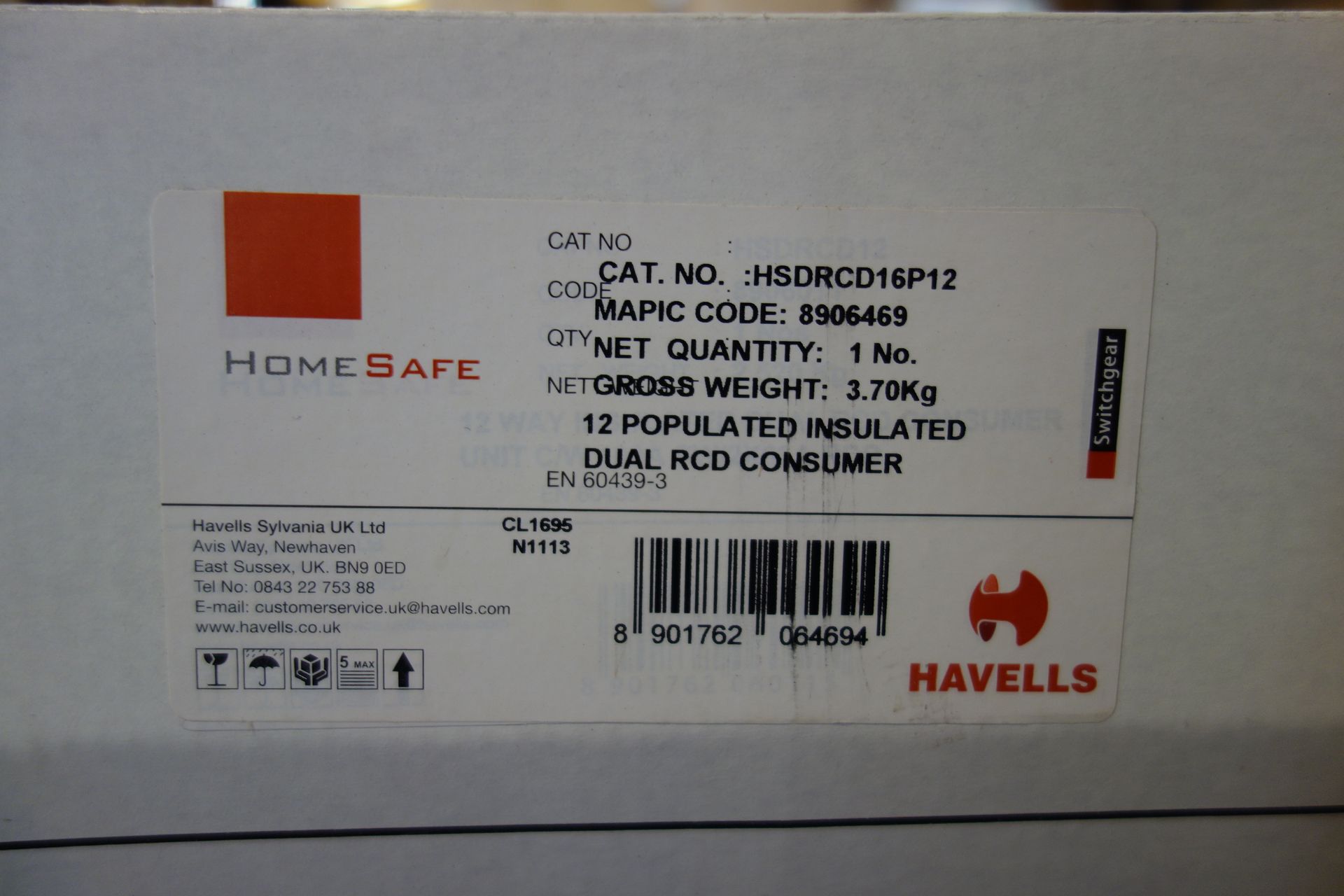 4 X Havells HSDRCD16P12 12 Populated Insulated Dual RCD Consumer