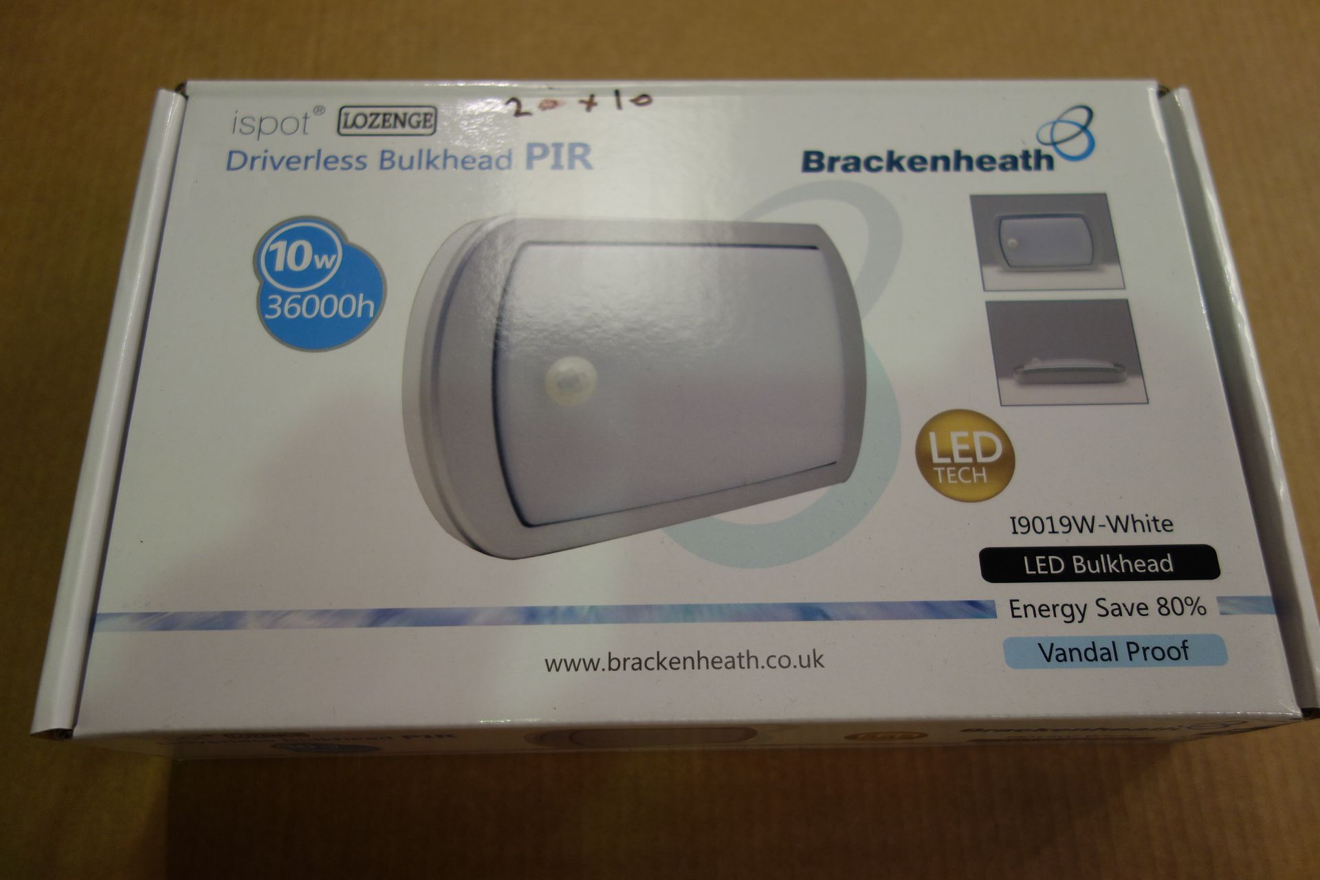 10 X Brakenheath I9019W-White Driverless Bulkhead With PIR Vandal Proof 10W