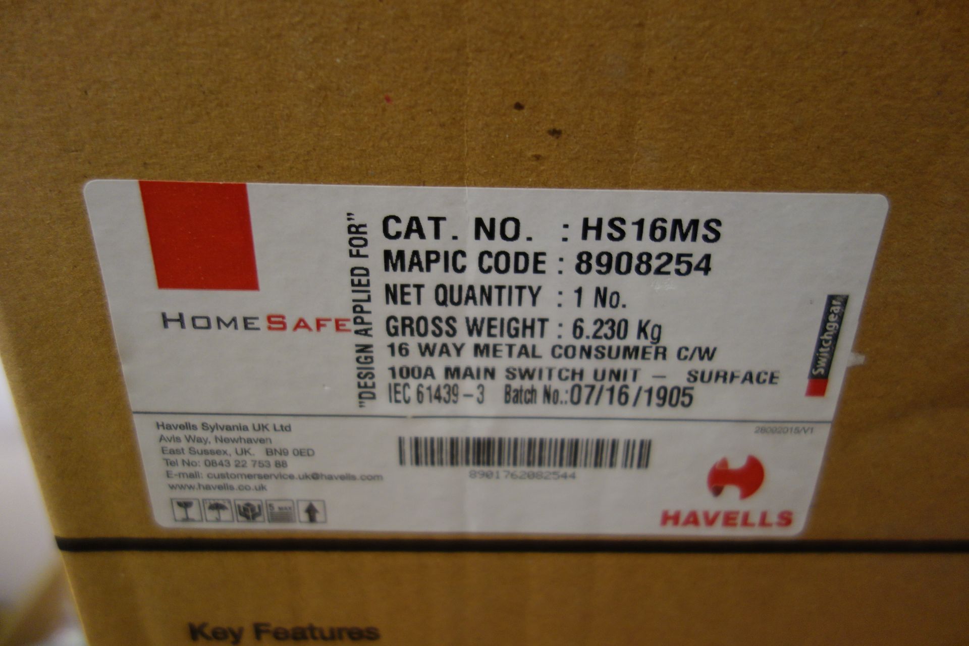 5 X Havells HS16MS 16W Metal Consumer C/W 100A Main Switch Unit