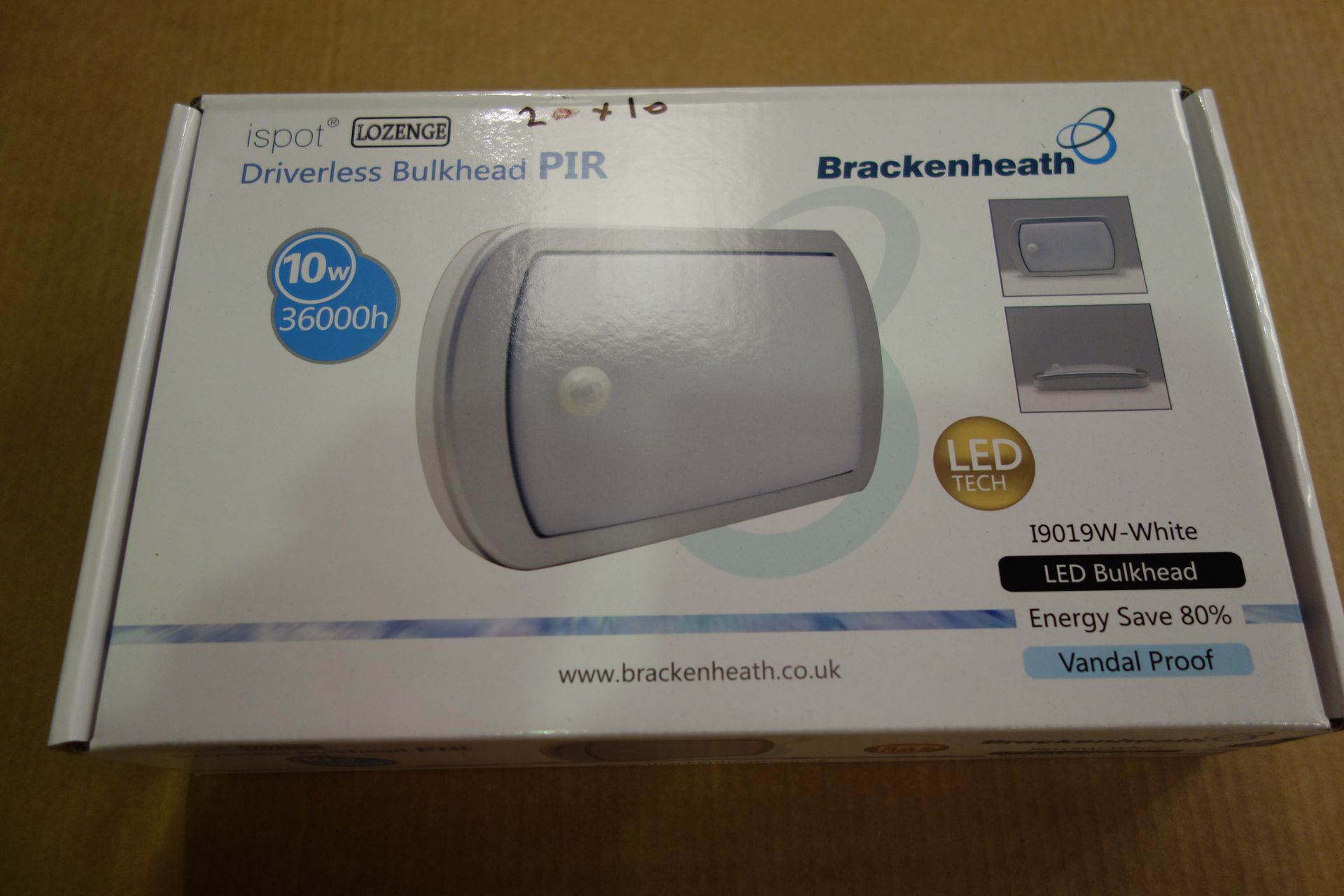 10 X Brakenheath I9019W-White Driverless Bulkhead With PIR Vandal Proof 10W