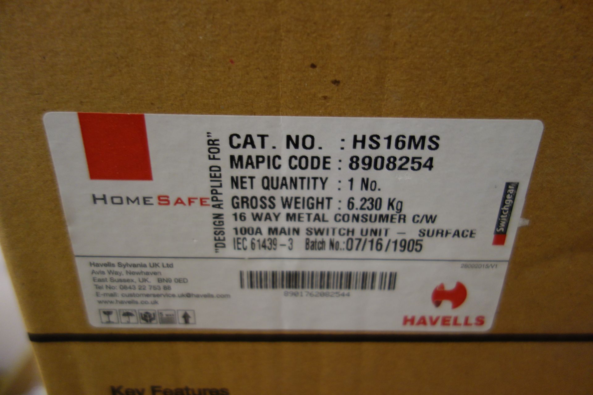 5 X Havells HS16MS 16W Metal Consumer C/W 100A Main Switch Unit - Image 2 of 2