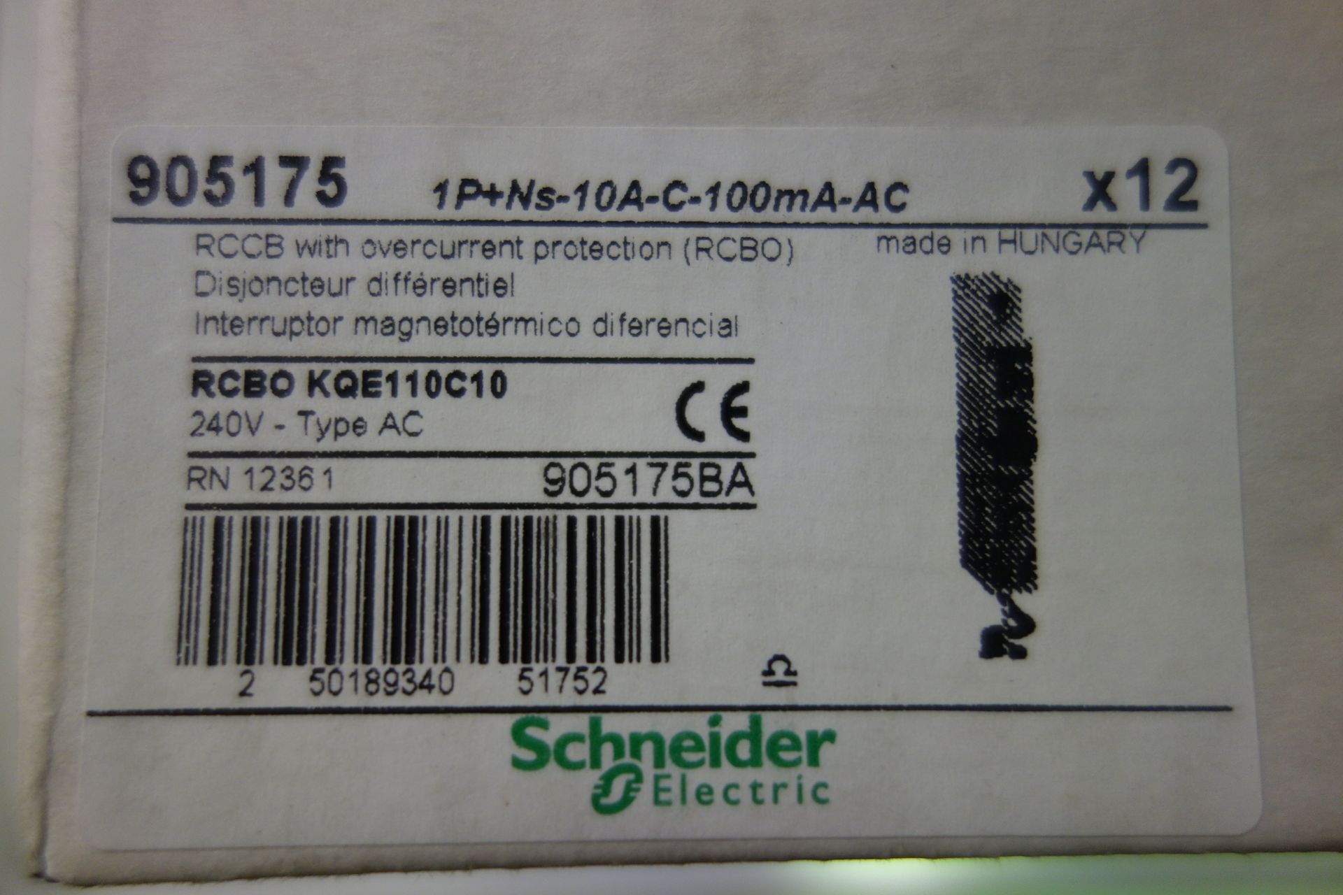 12 X Schneider 905175 1P+NS-10A-C-100MA AC RCBO