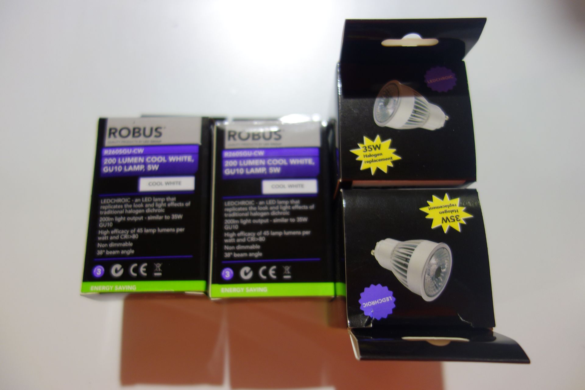 100 X Robus R260GU-CW LED Chroic 5W GU10 Lamp 200 Lumen Cool White