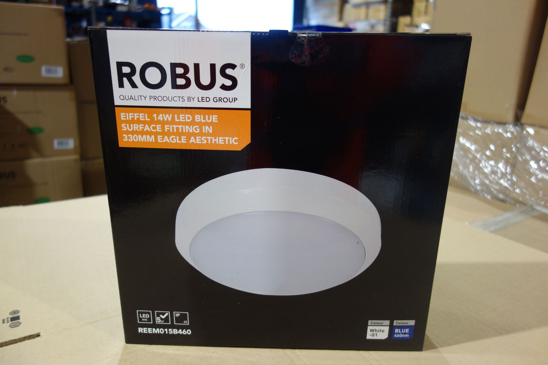 6 X Robus REEM015B460 14W LED Blue Eiffel Surface Fitting White Base