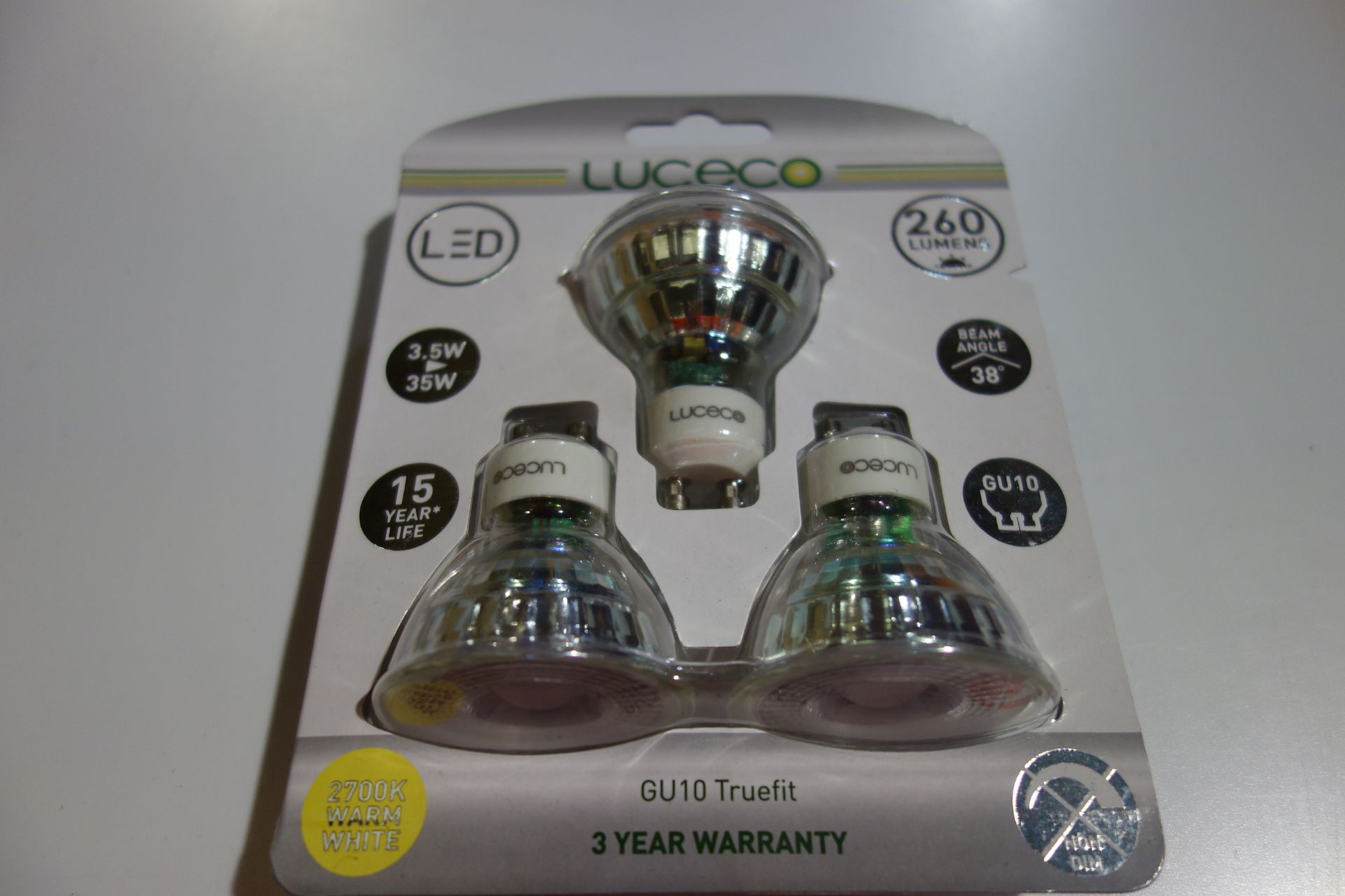 50 X Packs Of 3 Luceco LGW3G26/3-LE LED Lamps GU10 3.5 = 35W 260 Lumen