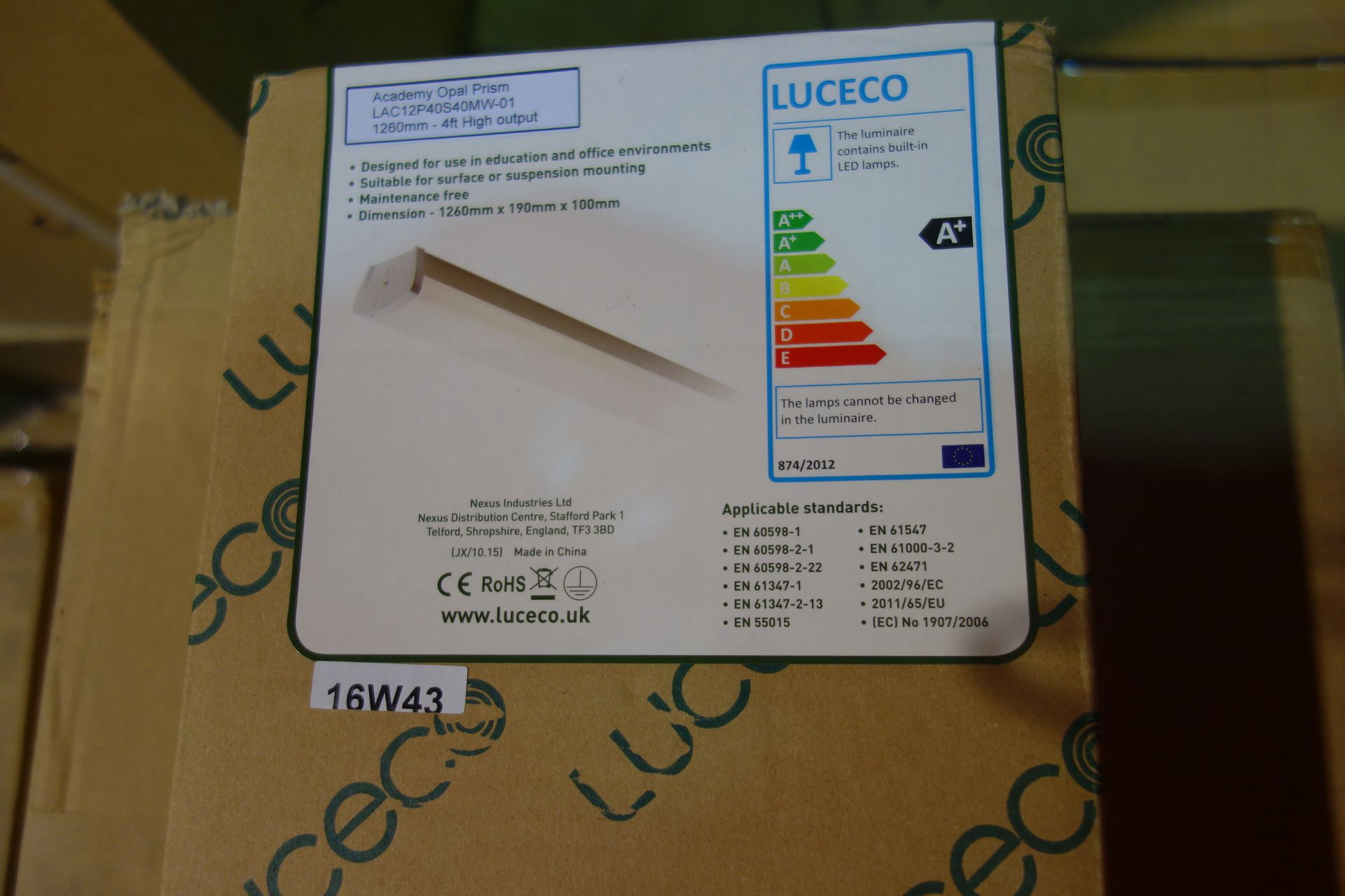 4 X Luceco LAC12P40540MW-01 LED Academy Opal Prism Light Fitting 1260MM 4FT 39W 4000K Neutral