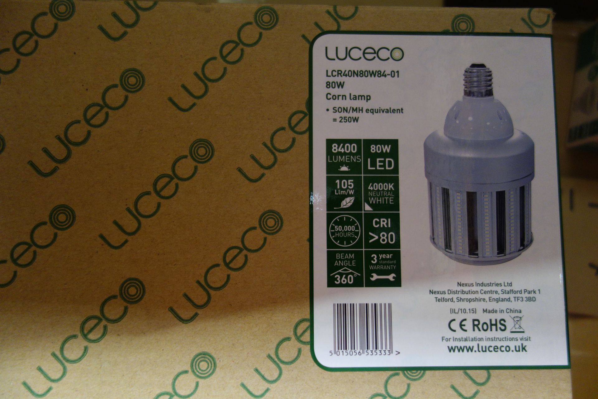 10 X Luceco LCR40N80W84-01 LED Corn Lamp 80W Natural Light 4000K E40 Fitting