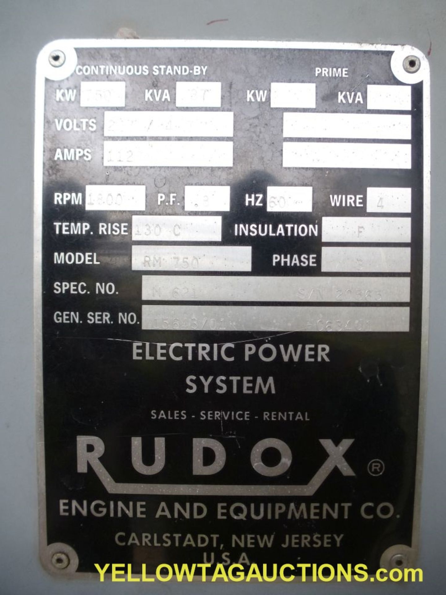 Rudox Diesel Generator - Model No. RM 750; 750 KW; 937 KVA; 277/480V; 1800 RPM; 679 Hours; Includes: - Image 15 of 23