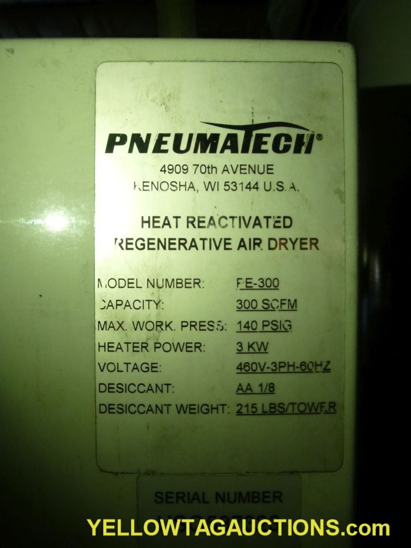 Pneumatech Heat Reactivated Air Dryer - Model No. PE-300; 300 SCFM CUP; 140 PSIG; 460V - Image 8 of 9