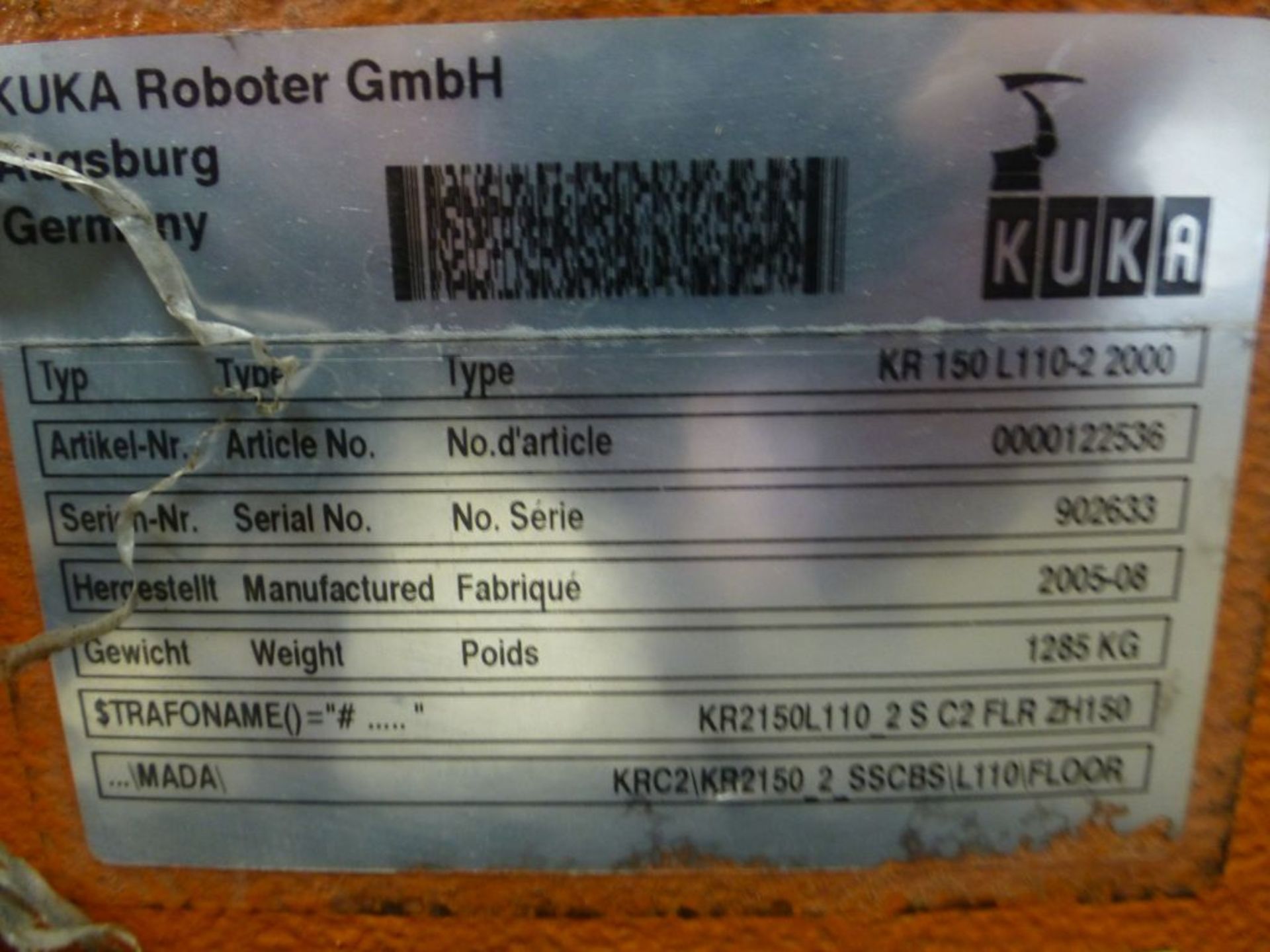 Kuka Robotic Arm w/KRC 2 Controller|Type: KR 150-410-2-2000; Serial No. 902633; MFG: 2005-08; - Image 27 of 27