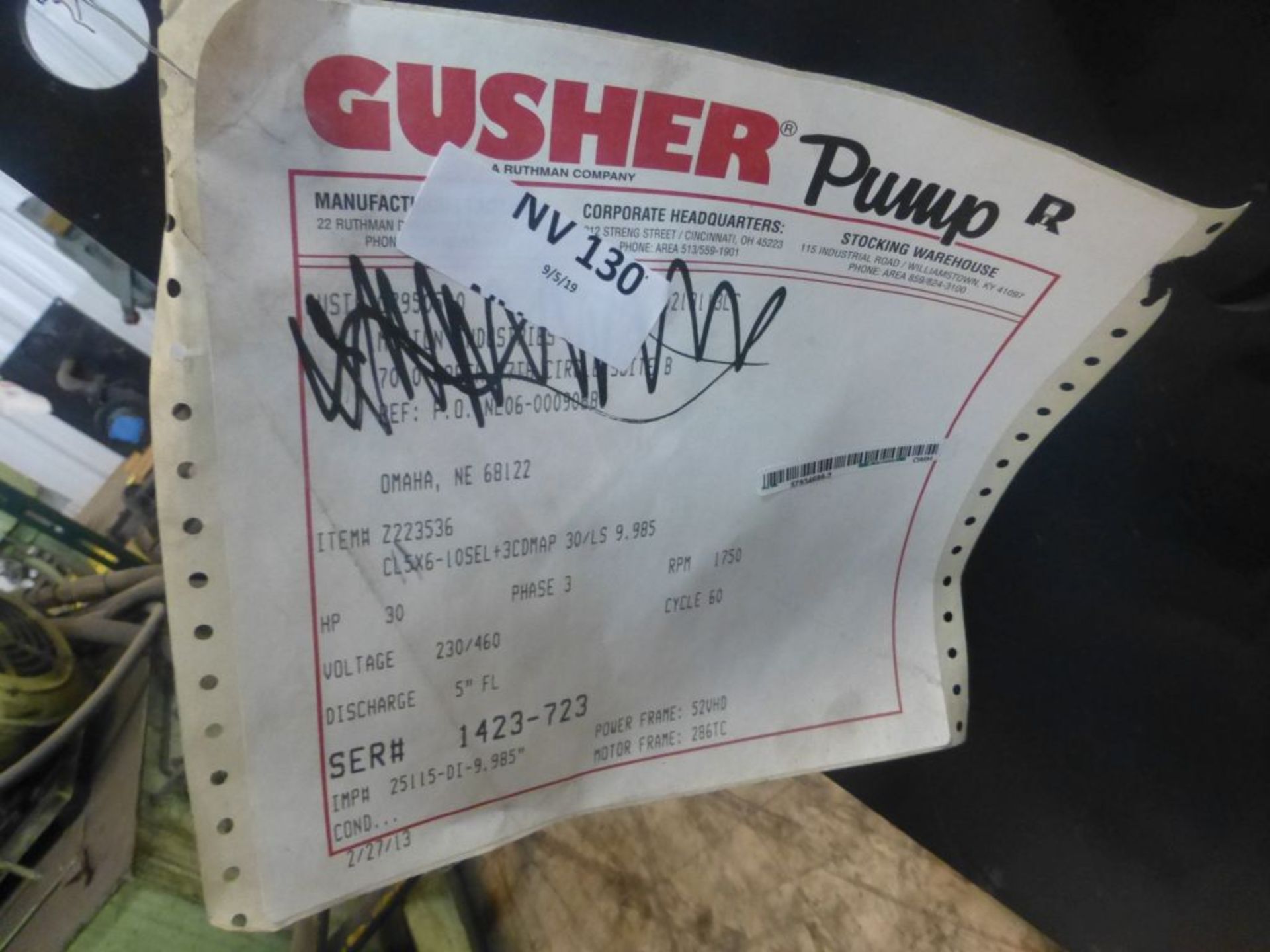 Gusher Pump w/Motor|Part No. Z223536; 30 HP; 230/460V; 1750 RPM - Image 5 of 12