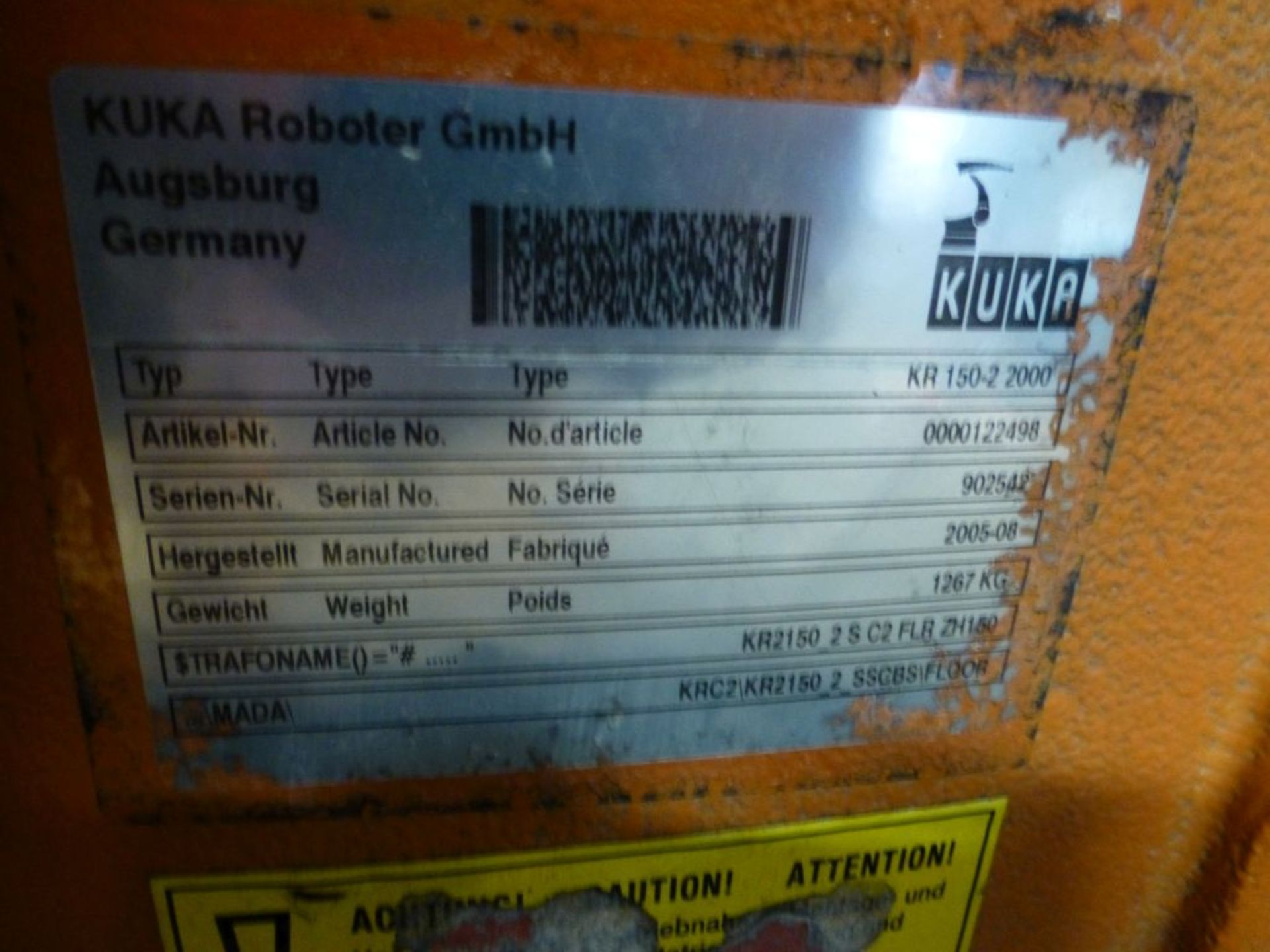 Kuka Robotic Arm w/KRC 2 Controller|Type: KR150-2-2000; Serial No. 902542; MFG: 2005-08; 1267KG - Image 31 of 32