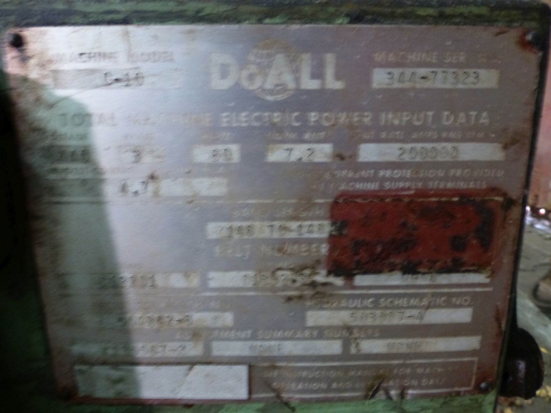 DoAll C-10 Horizontal Band Saw|Model No. C-10; S/N 344-77323 - Image 12 of 18