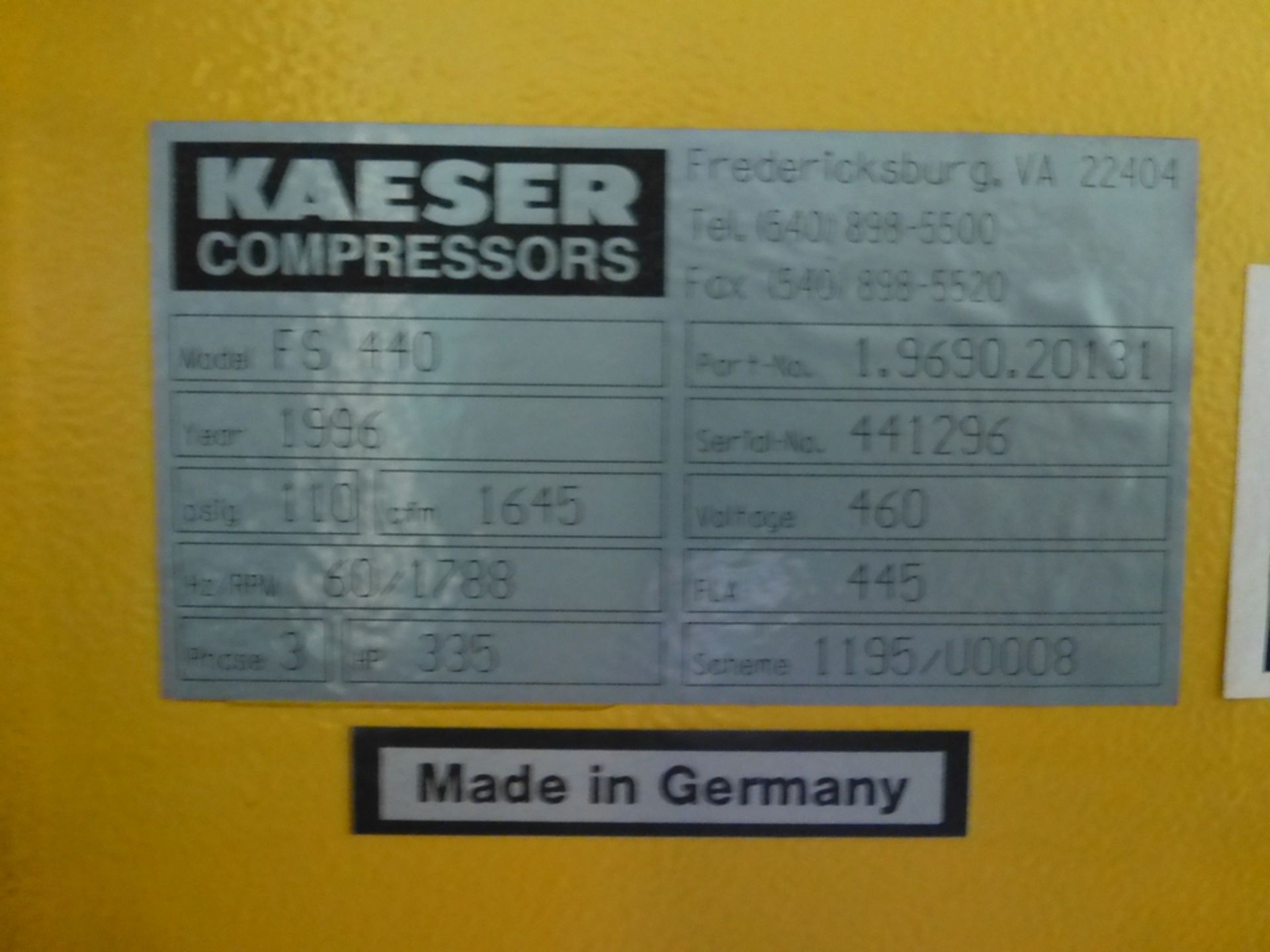 Kaeser 335 HP Air Compressor|Model No. FS440; 110 PSI; 1,645 CFM; S/N 441296; Service Hours: 101, - Image 12 of 13