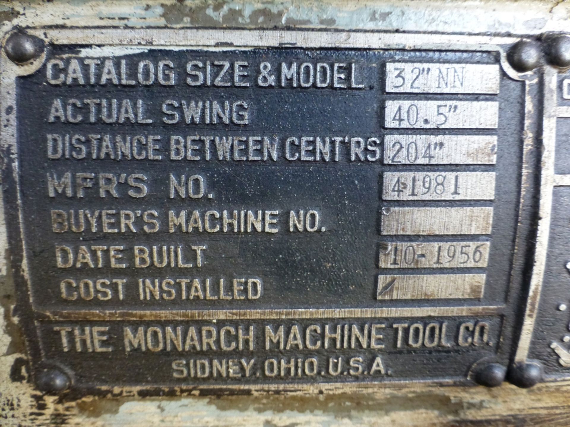 Monarch 40" x 204" Engine Lathe|Model No. 32NN; With Taper Attachment; 40" Actual Swing; 12" 3-Jaw - Image 19 of 19