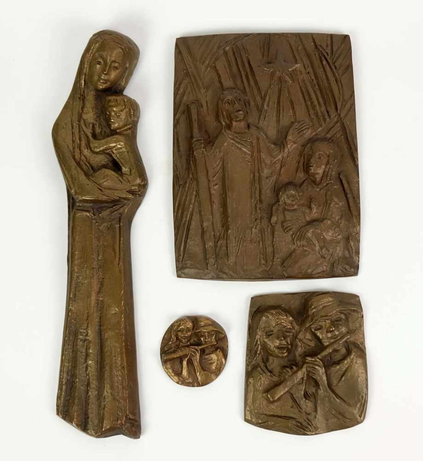 KRAUTWALD, Joseph (*1914 Borkendorf †2003 Rheine), Bronzerelief, Konvolut von 4, Maria mit Jesus, H.