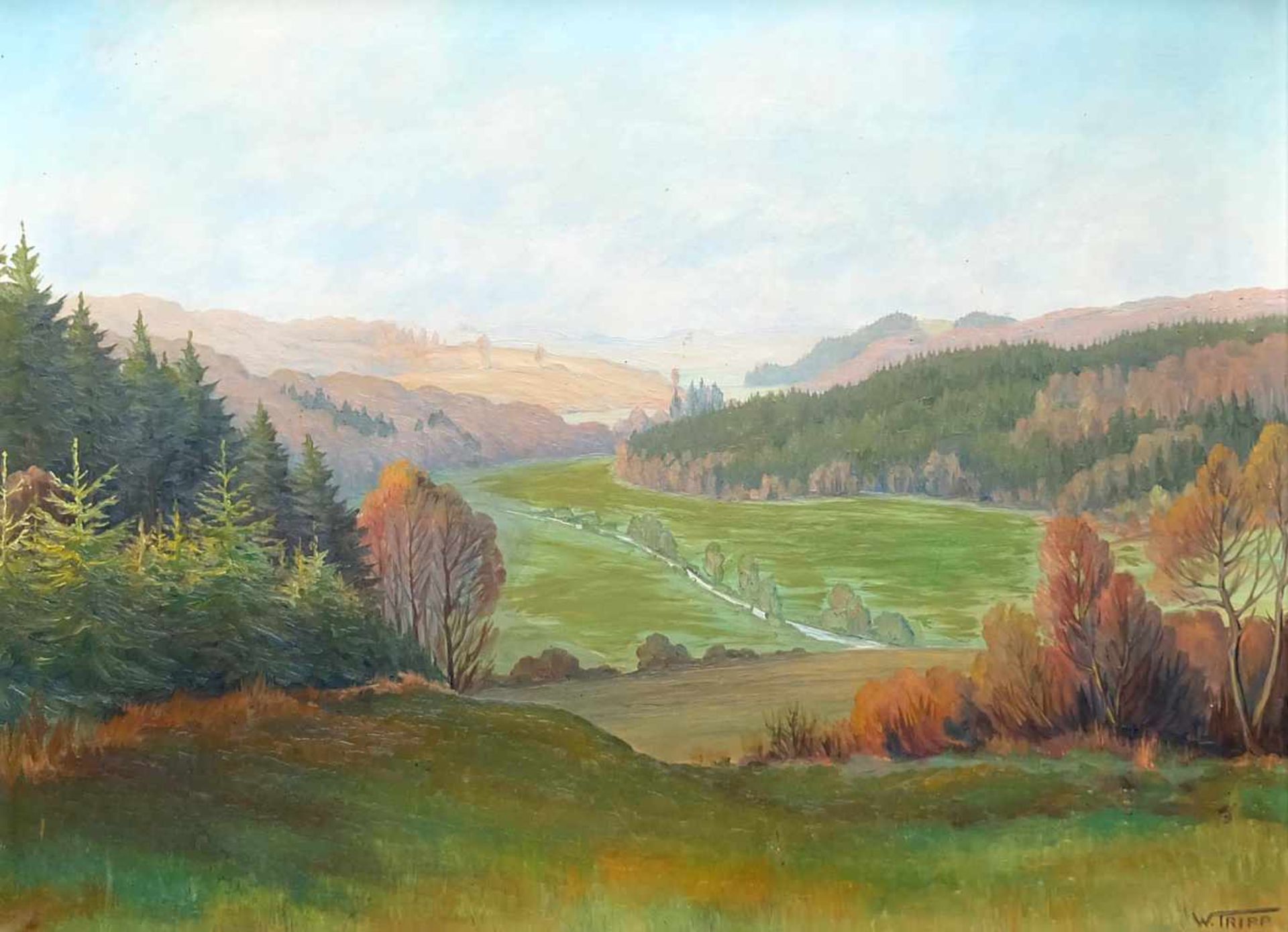 TRIPP, W., Autodidakt, 1950er Jahre, Öl/Lw., Herbstliche Sauerlandlandschaft, rechts unten signiert,