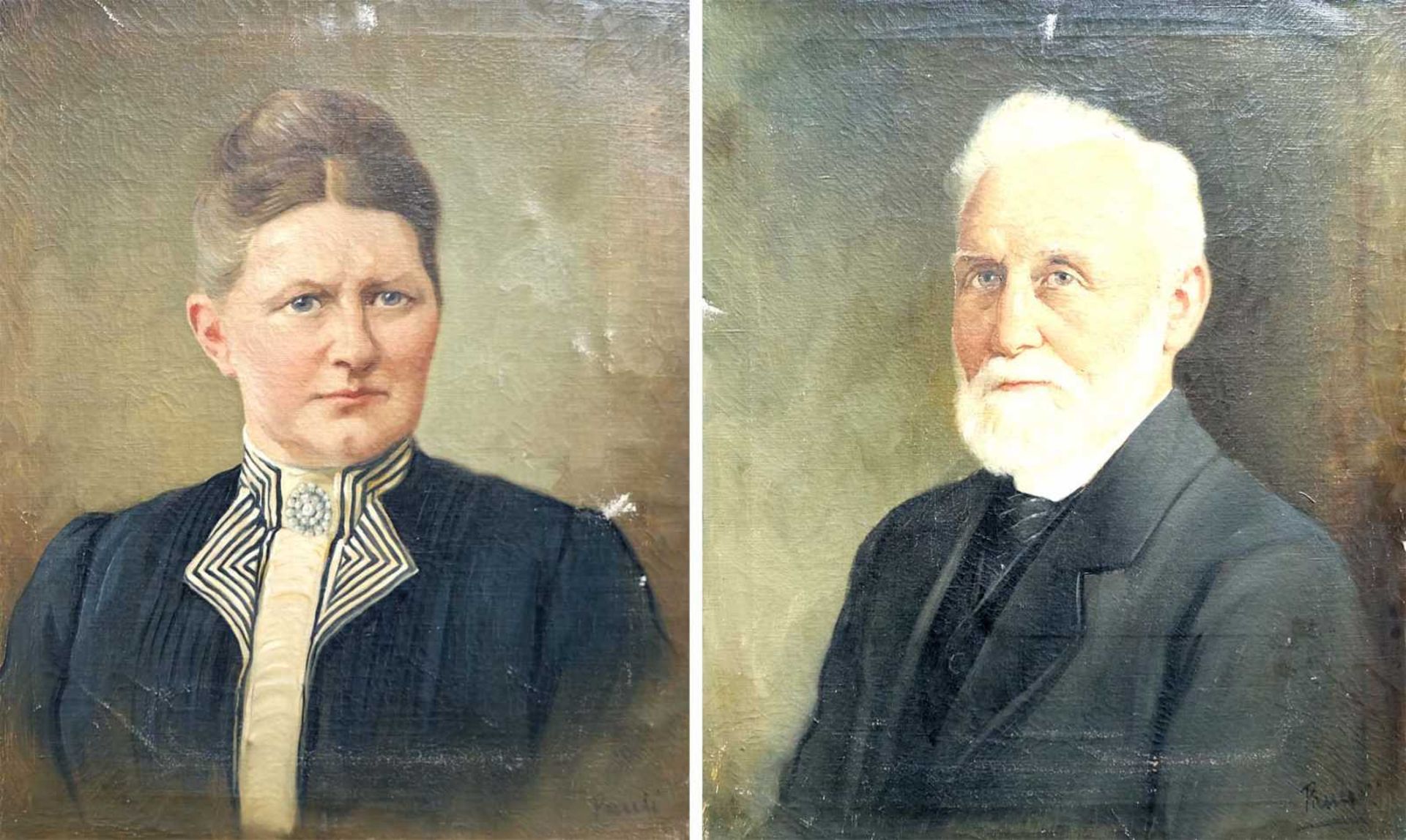 PAULY, Portraitist, 19./20. Jh., Öl/Lw., Ehegatten-Portraits, rechts unten sign., ca. 61 x 50 cm,