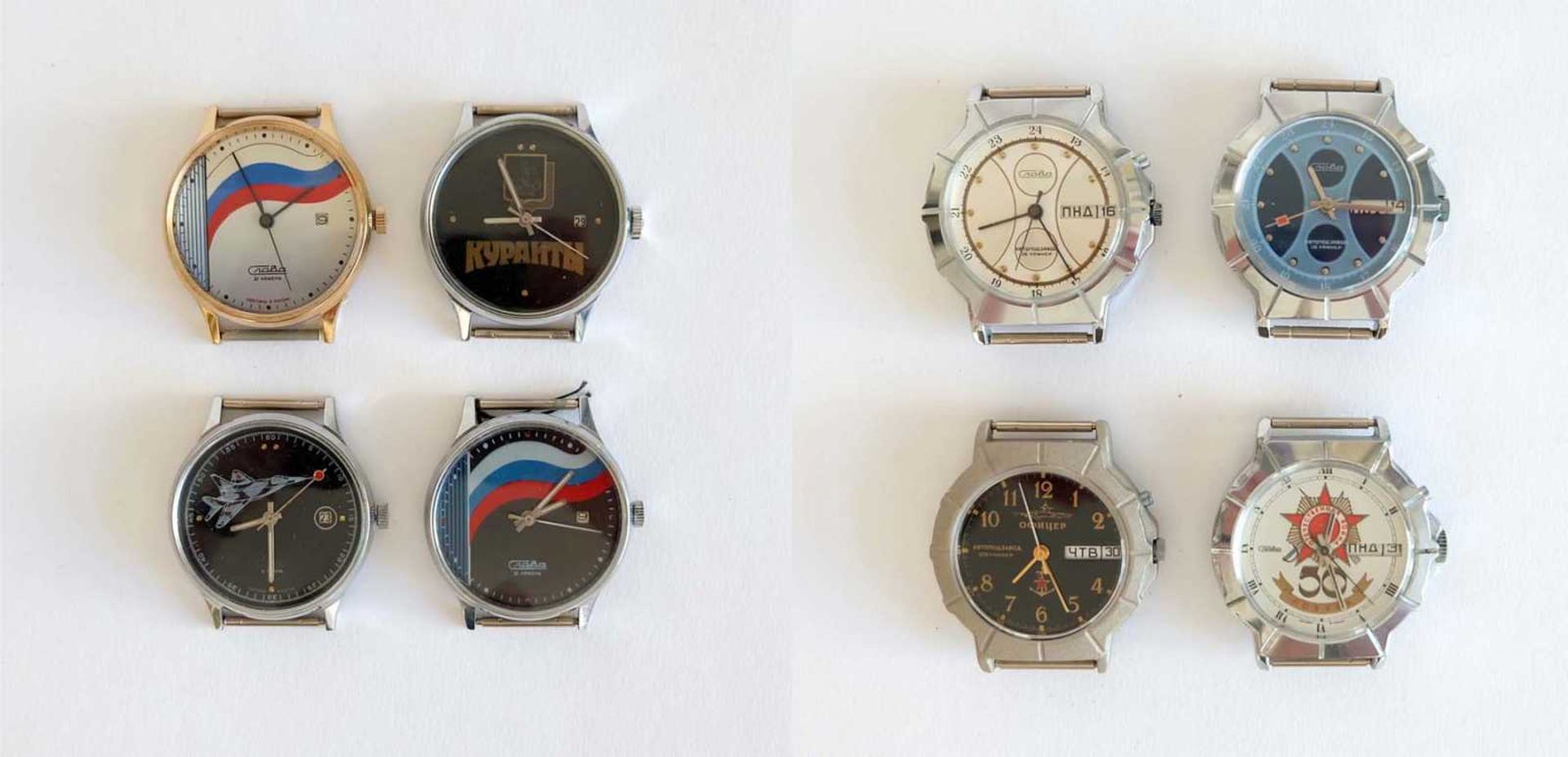 HAU, Konvolut von 8, Herst. Erste Moskauer Uhrenfabrik Slawa, Handaufzug bzw. Automatik, tl 26