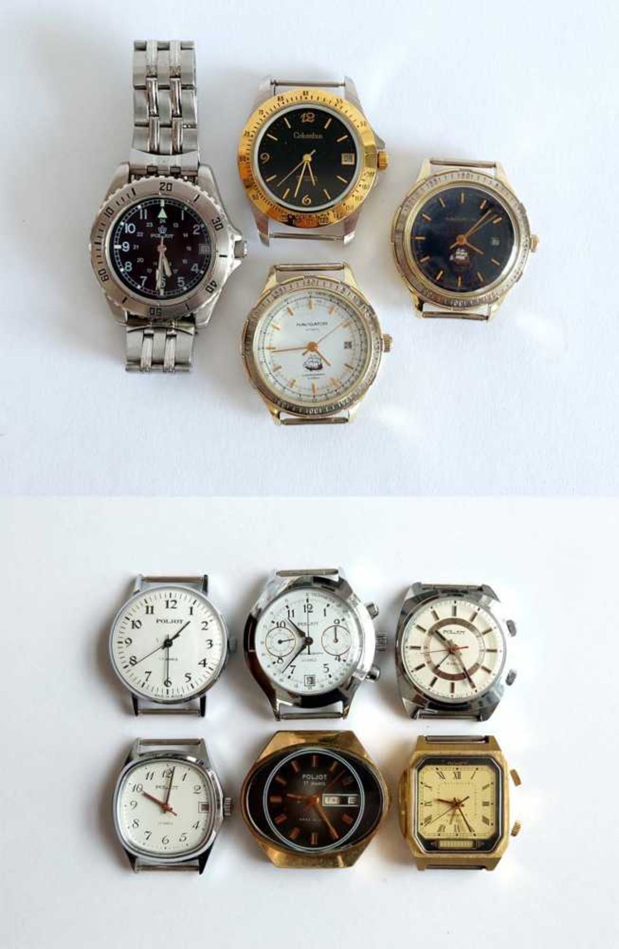 HAU, Konvolut von 10, Herst. Erste Moskauer Uhrenfabrik, Marke Poljot,1x Chronograph, 2x Wecker,