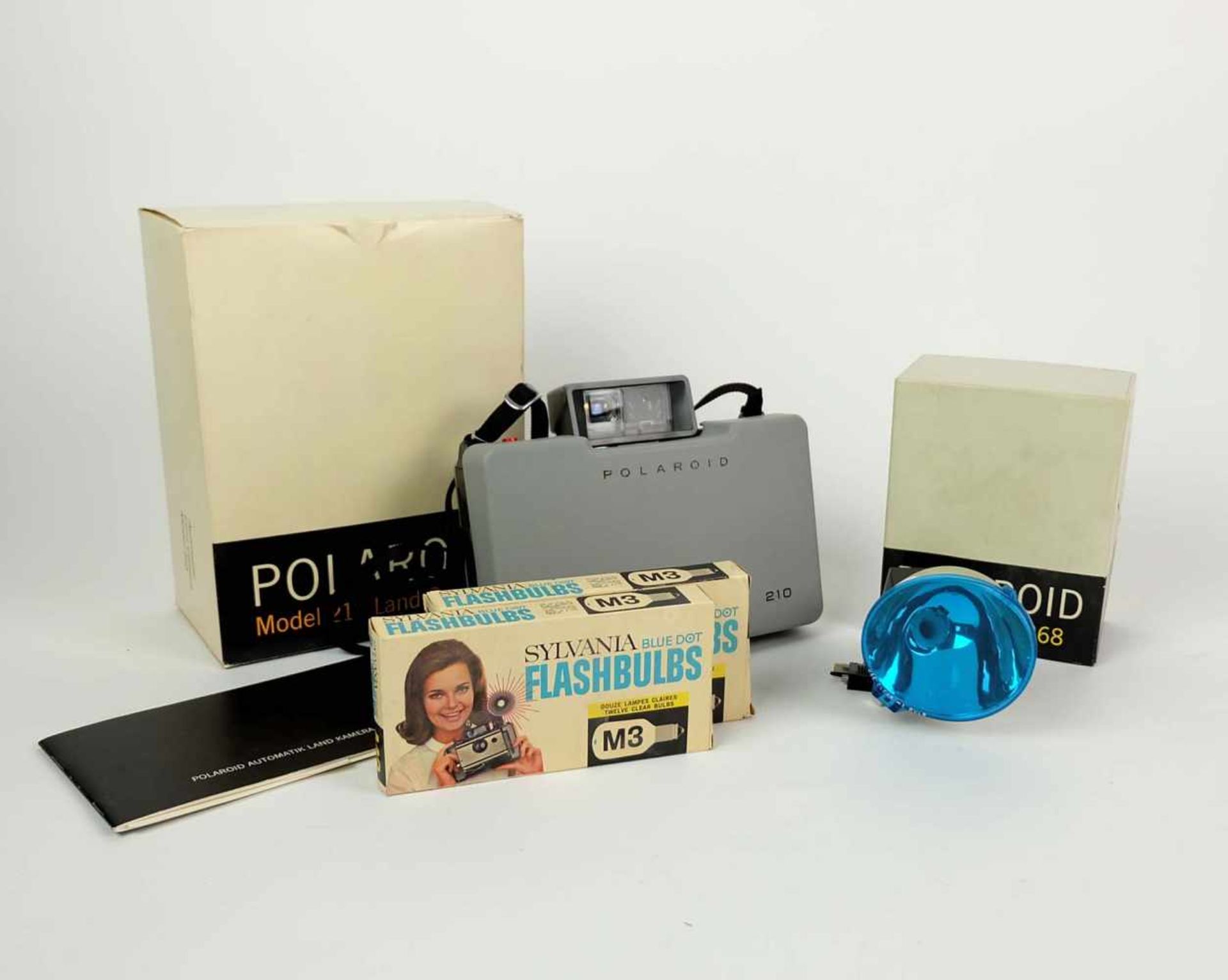 SOFORTBILDKAMERA, Polaroid, Modell 210 Land Camera, orig. Styroporumverpackung und Karton sowie