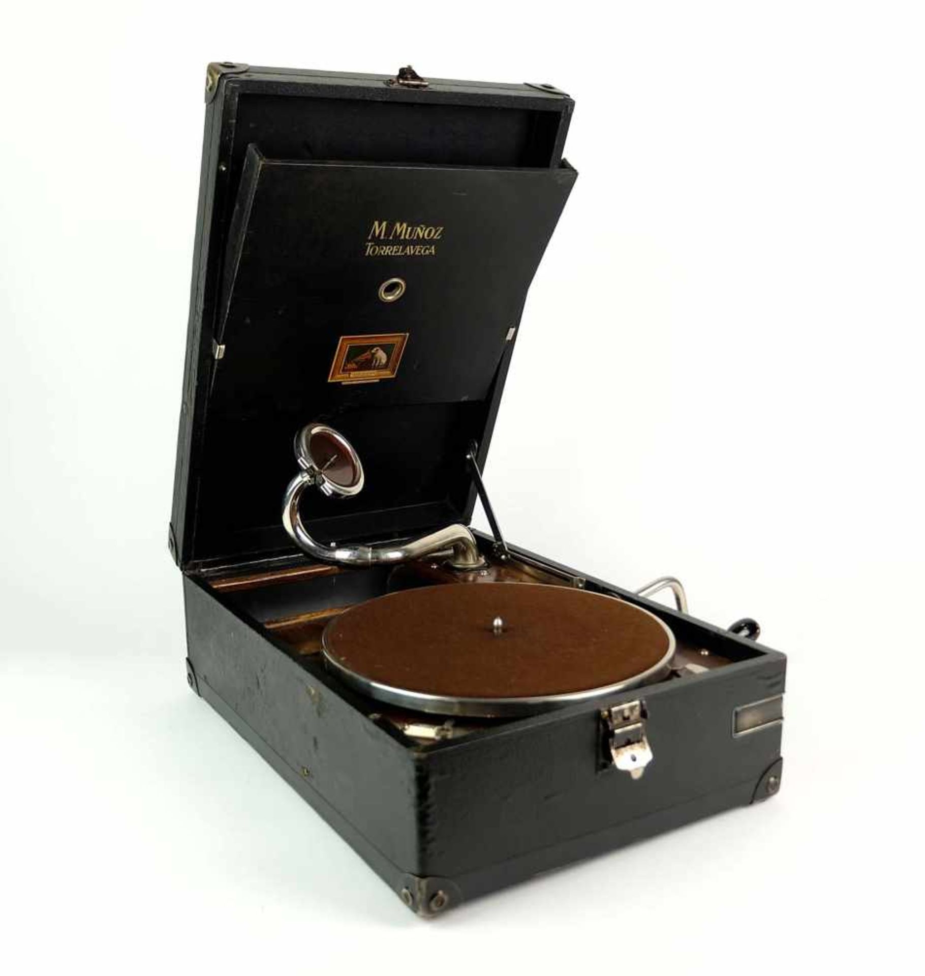 KOFFERGRAMMOPHON, Hersteller HMV Spanien M. Munoz/ Torrelavega, Modell 101, 1920er/30er-Jahre,