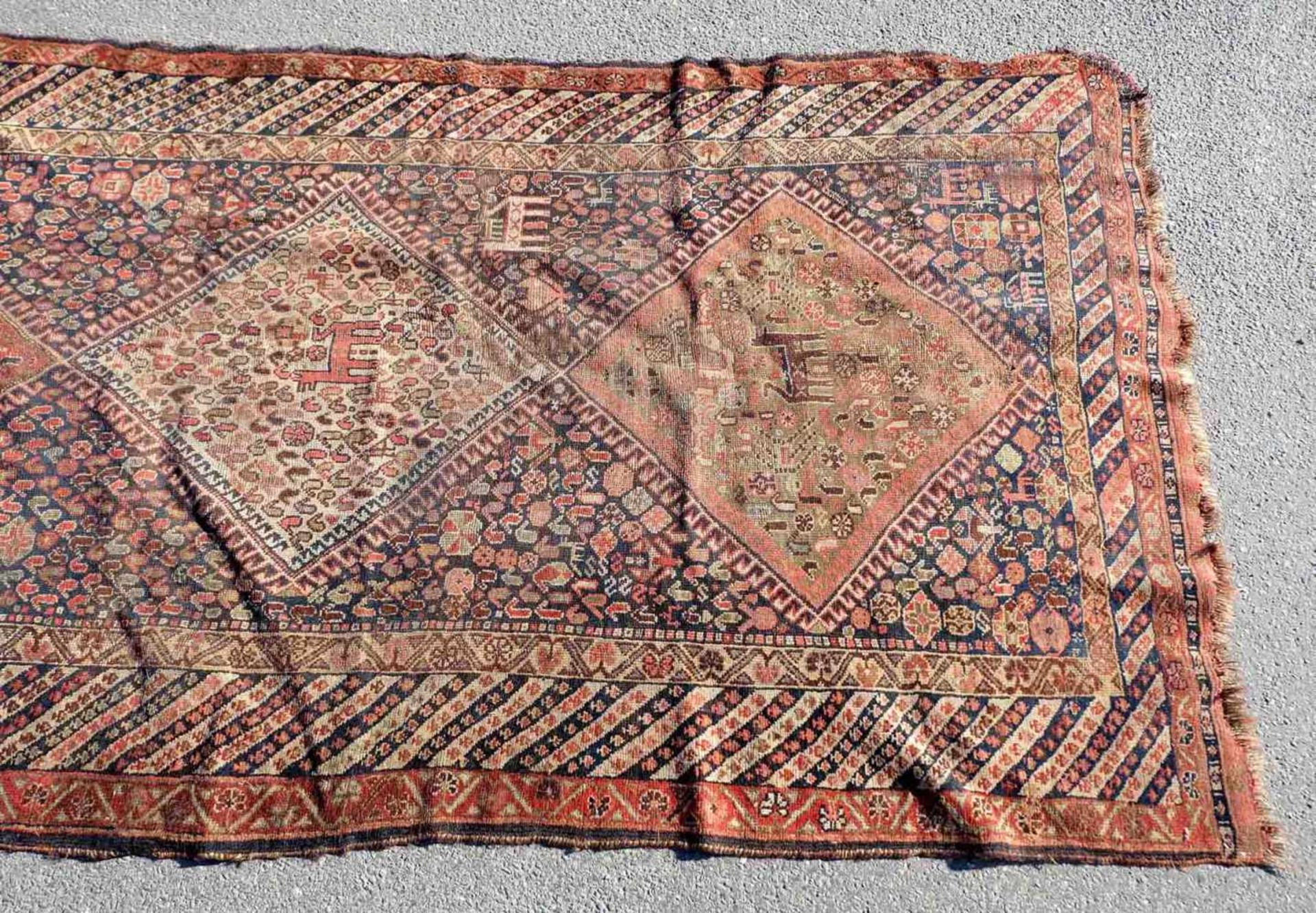 GALERIE, Kamseh/ Chamseh, antik, 123 x 455 cm = ca. 5,6 qm, Randschäden, teilweise durchgelaufen - Bild 2 aus 6