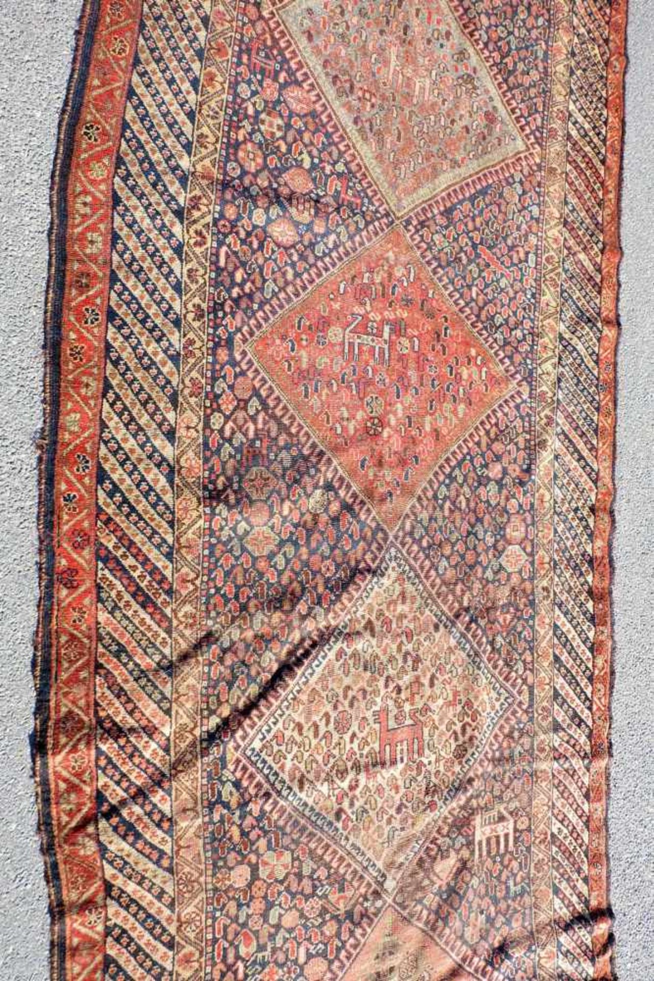 GALERIE, Kamseh/ Chamseh, antik, 123 x 455 cm = ca. 5,6 qm, Randschäden, teilweise durchgelaufen - Bild 3 aus 6