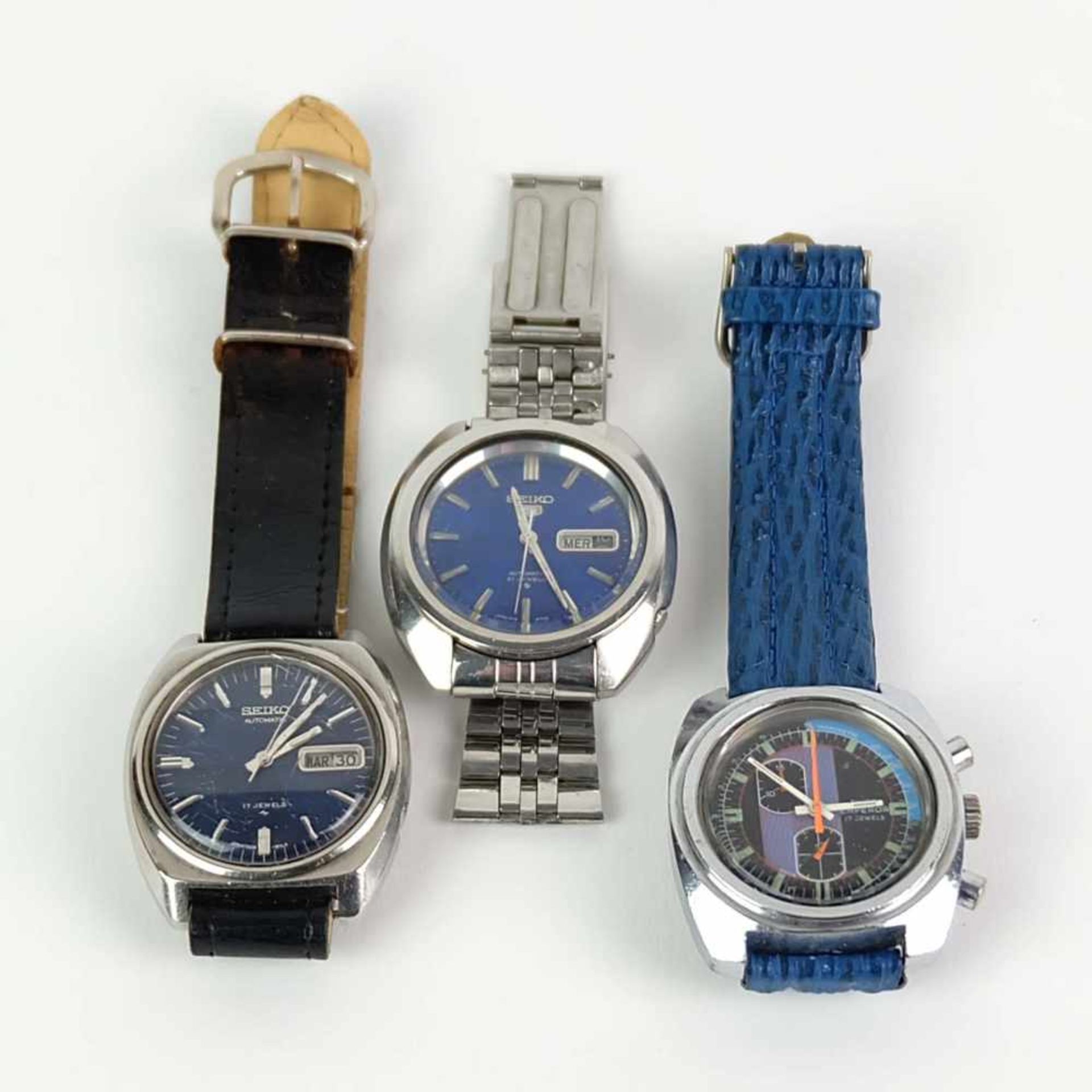 HAU, Konvolut von 3, 1960er/70er-Jahre, 2x Hersteller Seiko, Automatik, 1 Werk läuft an, 1x Swiss