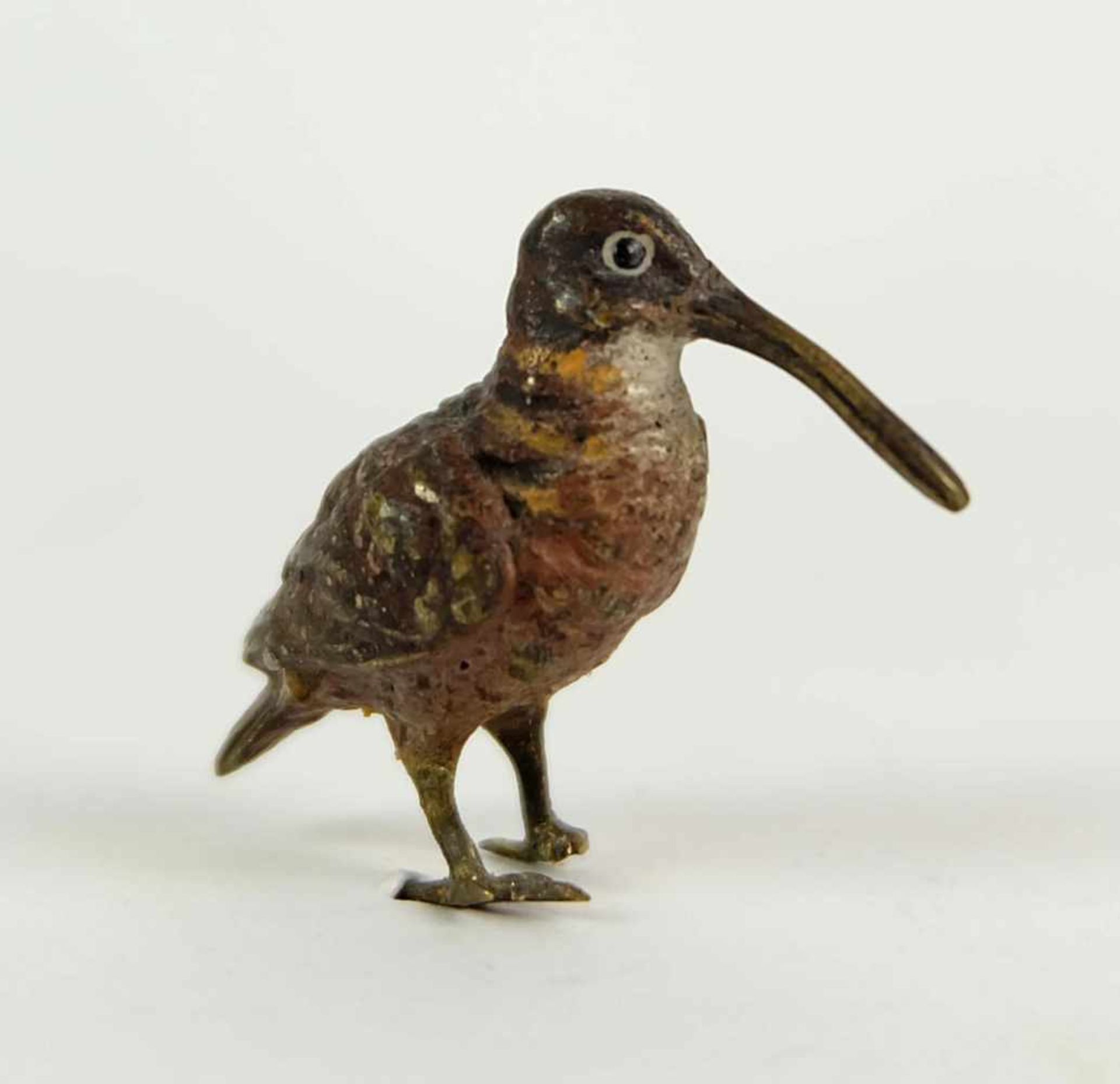 WIENER BRONZE, um 1900, farbig gefasst, Große Brachvogel, 3 x 4 cm, 2 Krallen abgebrochen